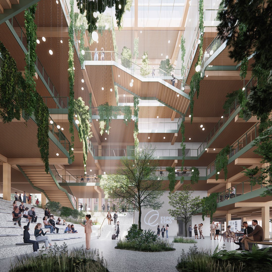 Rendering. Wooden Community and Municipal Building by Cobe and Lundén Architecture Company.
