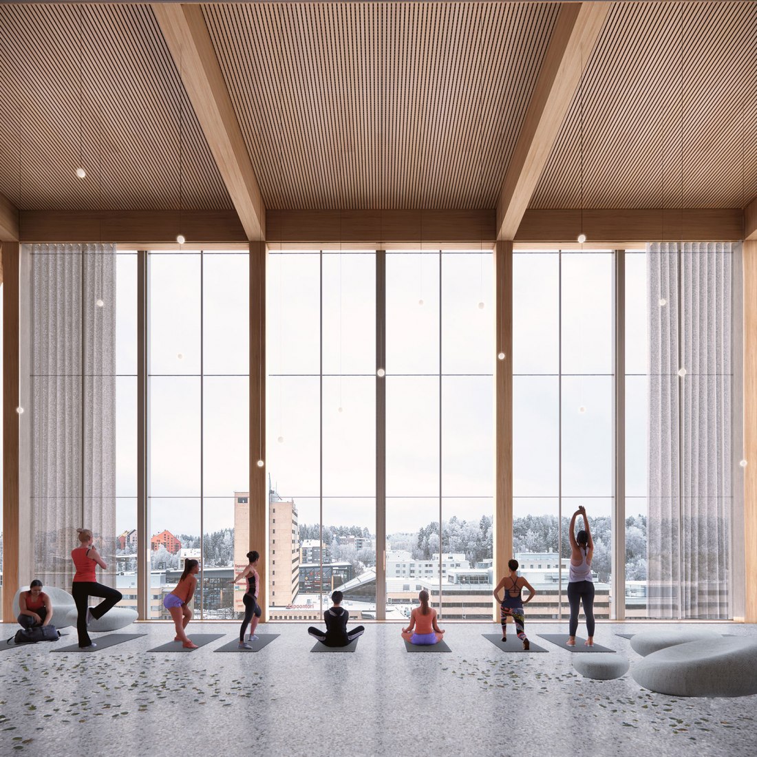 Rendering. Wooden Community and Municipal Building by Cobe and Lundén Architecture Company.