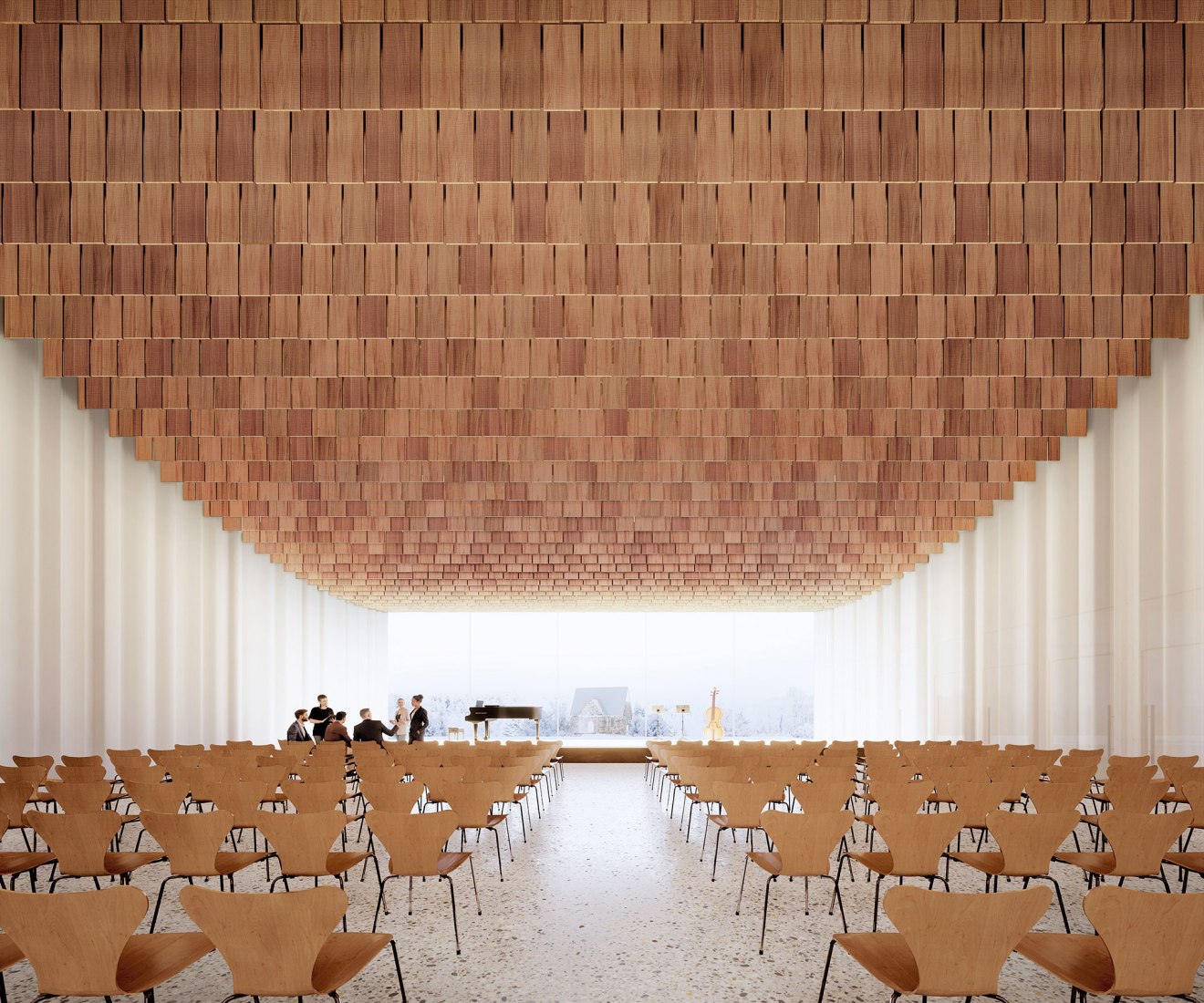 Rendering. Wooden Community and Municipal Building by Cobe and Lundén Architecture Company.