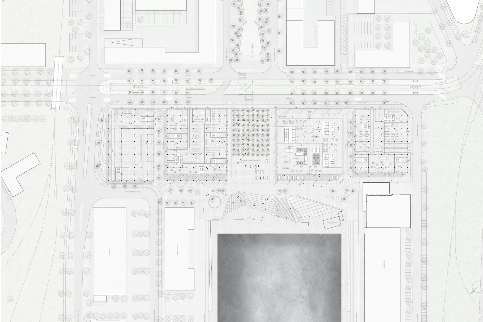 Ground floor plan. Europahafenkopf, new housing and office complex by COBE