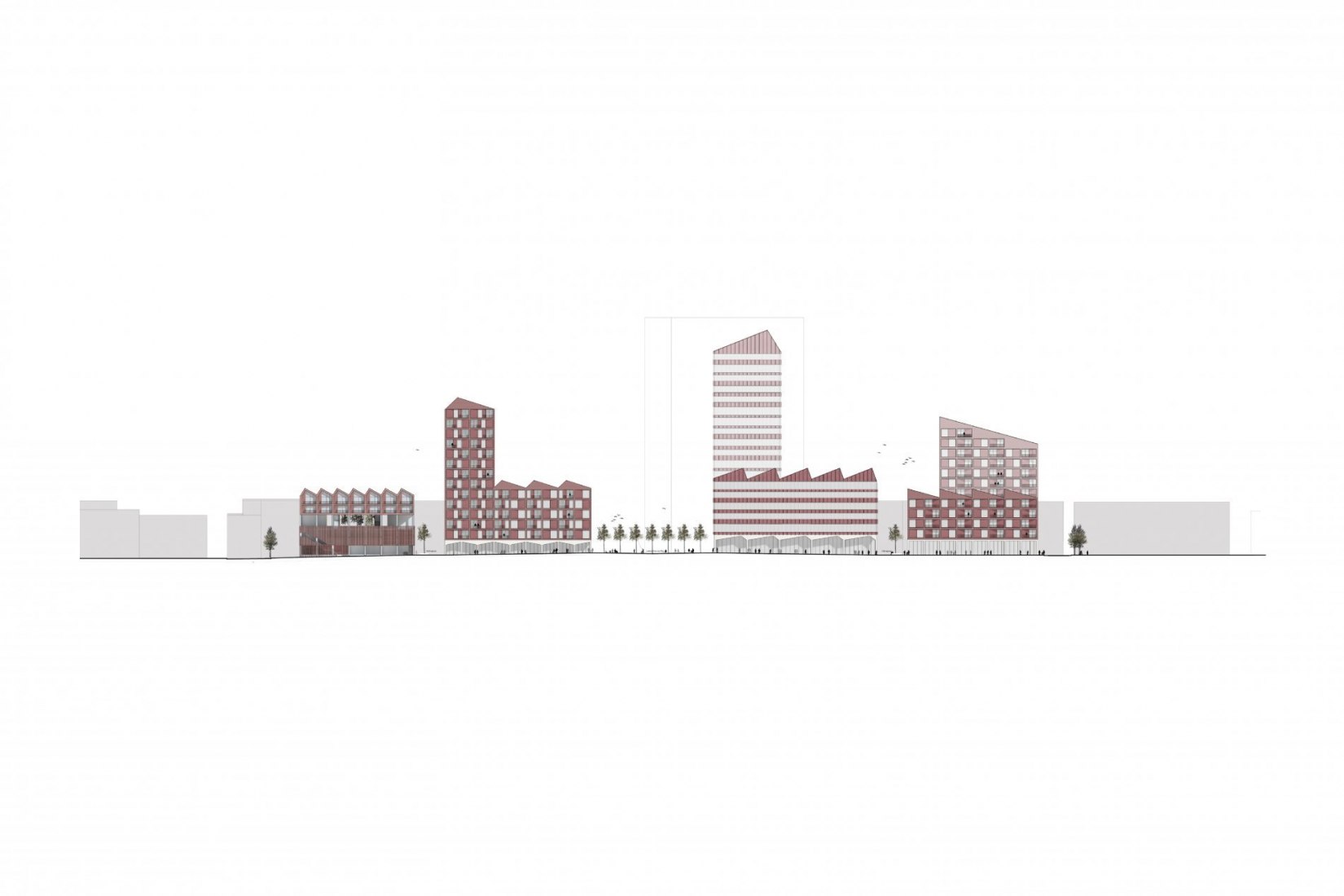 Elevations. Europahafenkopf, new housing and office complex by COBE
