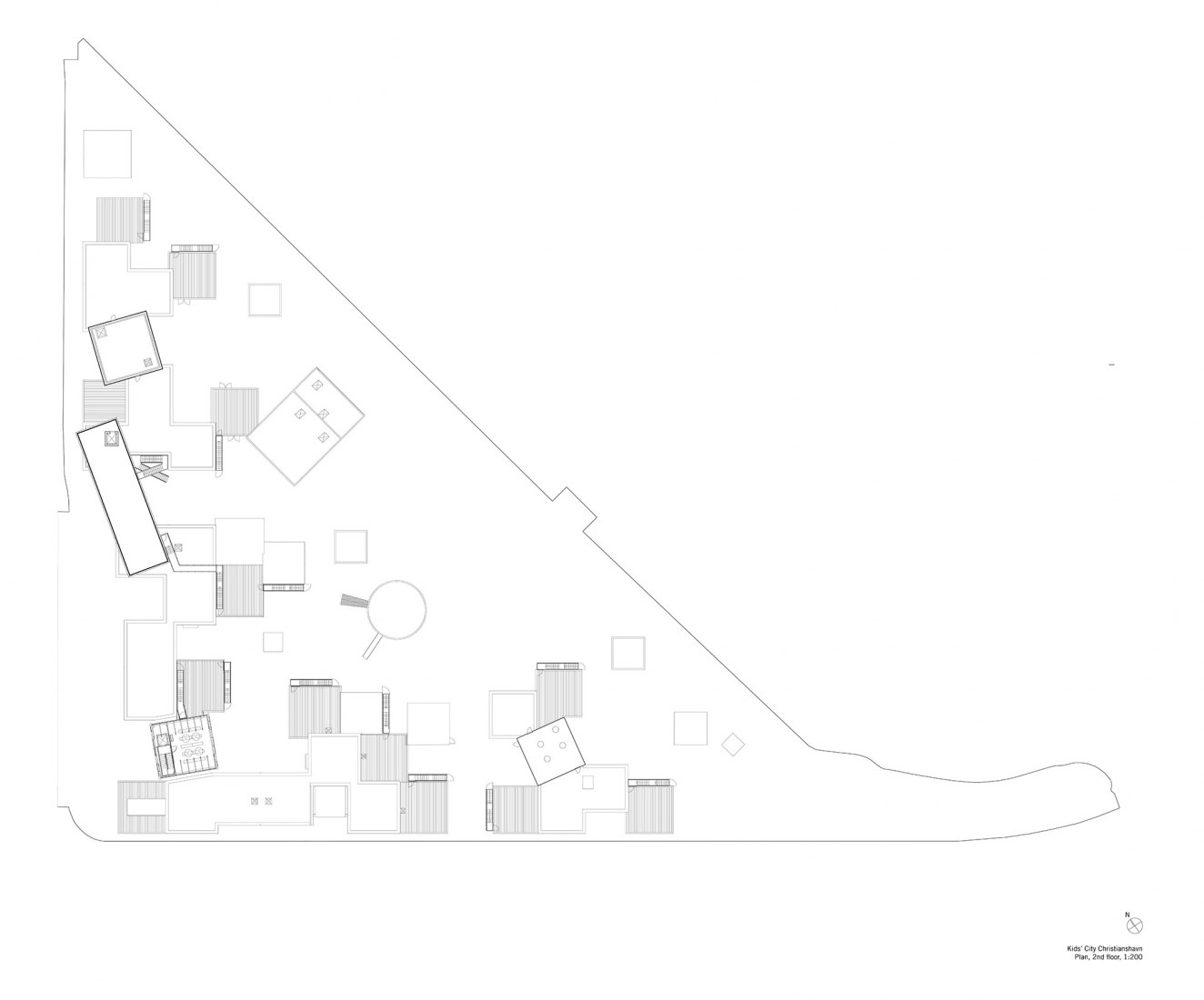 Plano de planta segunda. Ciudad de los niños de Christianshavn por COBE y NORD Architects Copenhagen.