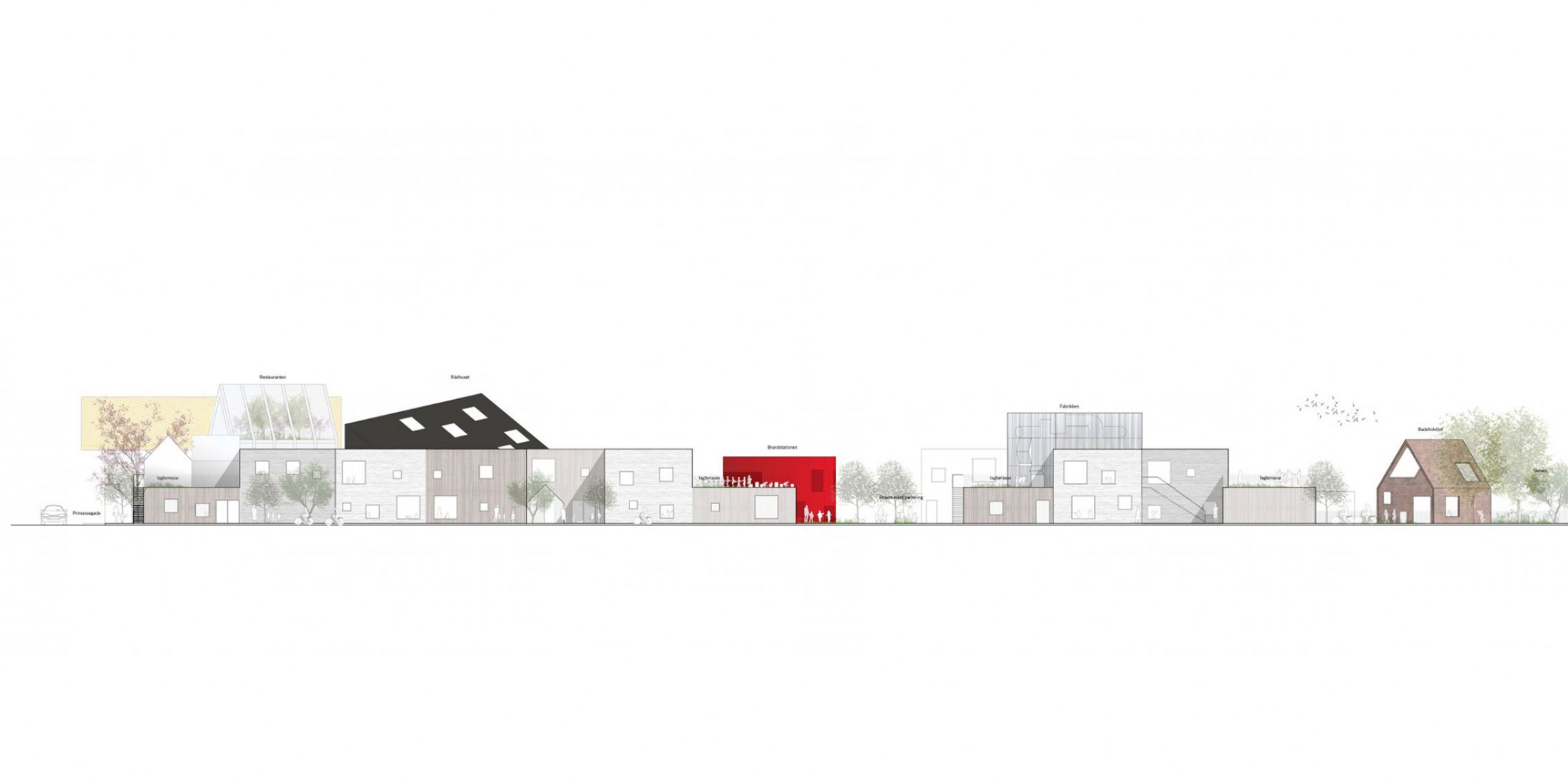 Alzado. Ciudad de los niños de Christianshavn por COBE y NORD Architects Copenhagen.