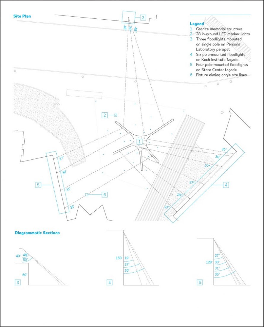 Site plan and lighting plan. MIT Sean Collier Memorial by Höweler+Yoon Architecture.