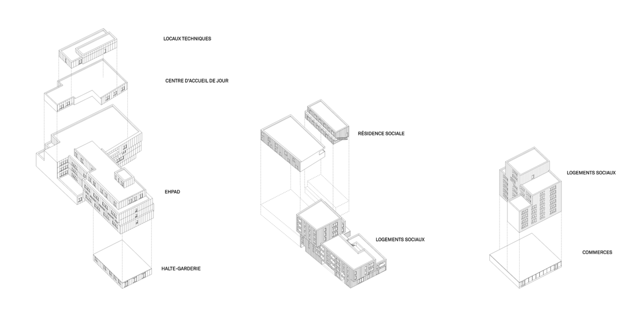 Axonometric view. Project Rue de Lourmel by TVK. 