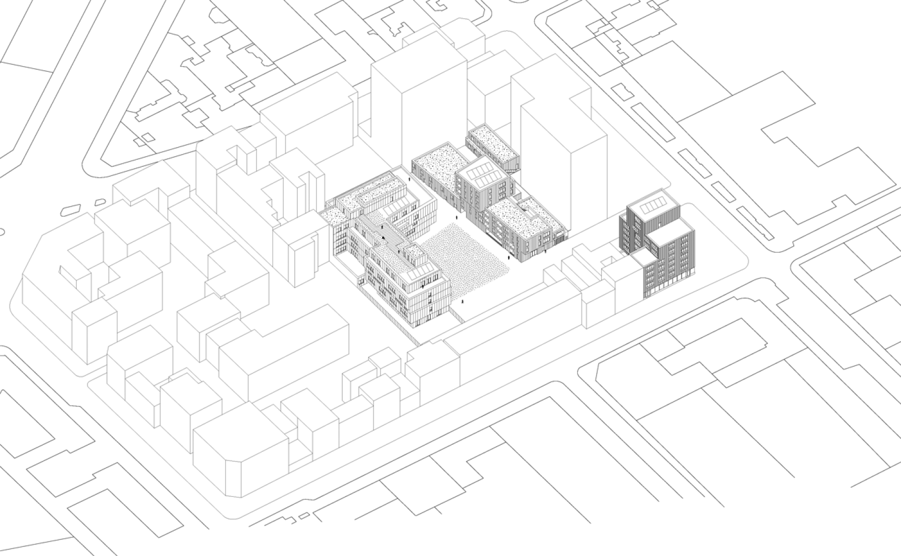 Axonometric view. Project Rue de Lourmel by TVK.