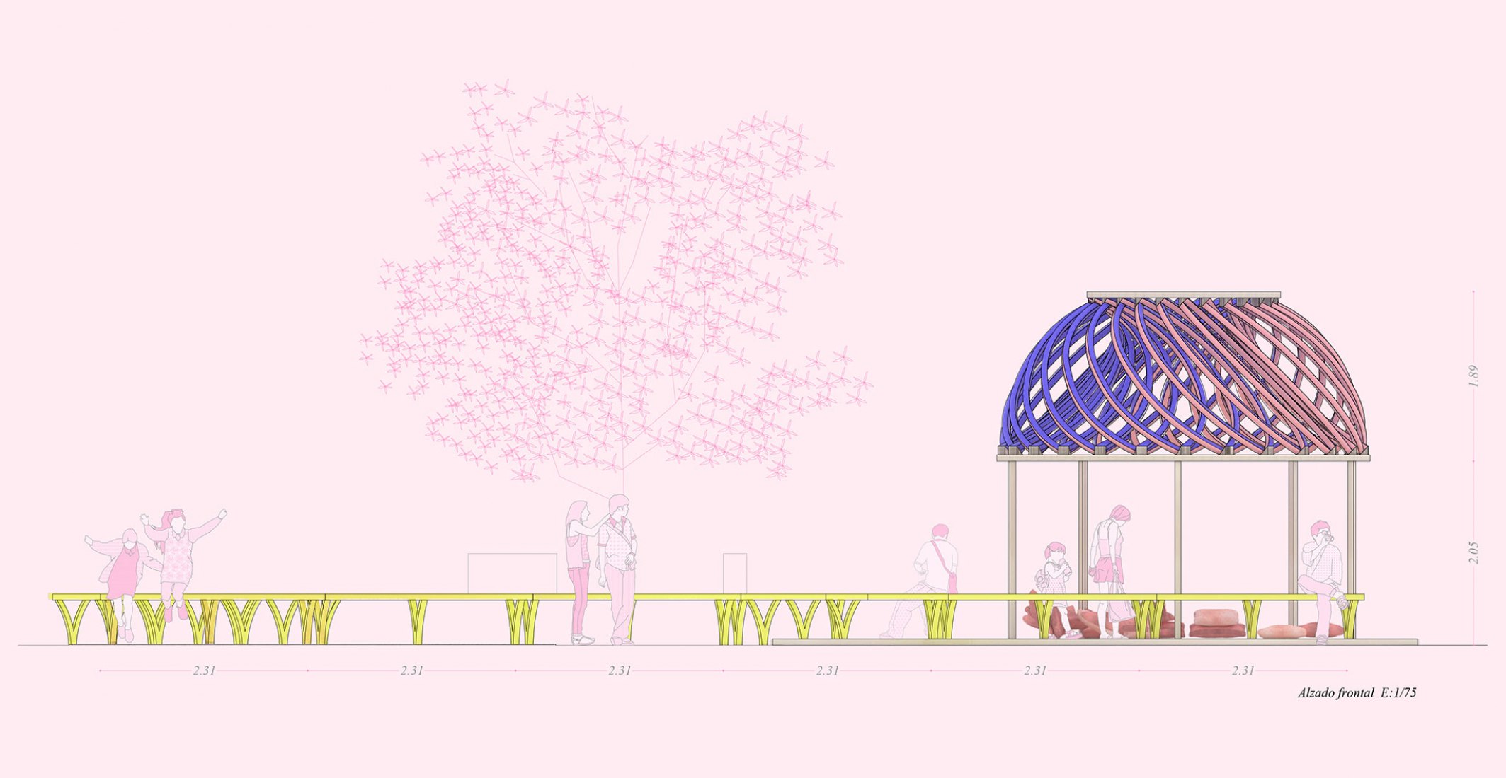 "Amanita Muscaria" by Paula Mena , Patricia Ramos y Miriam Alonso. Square "escuelas Trevijano"'Pavillion. Courtesy of Concéntrico 