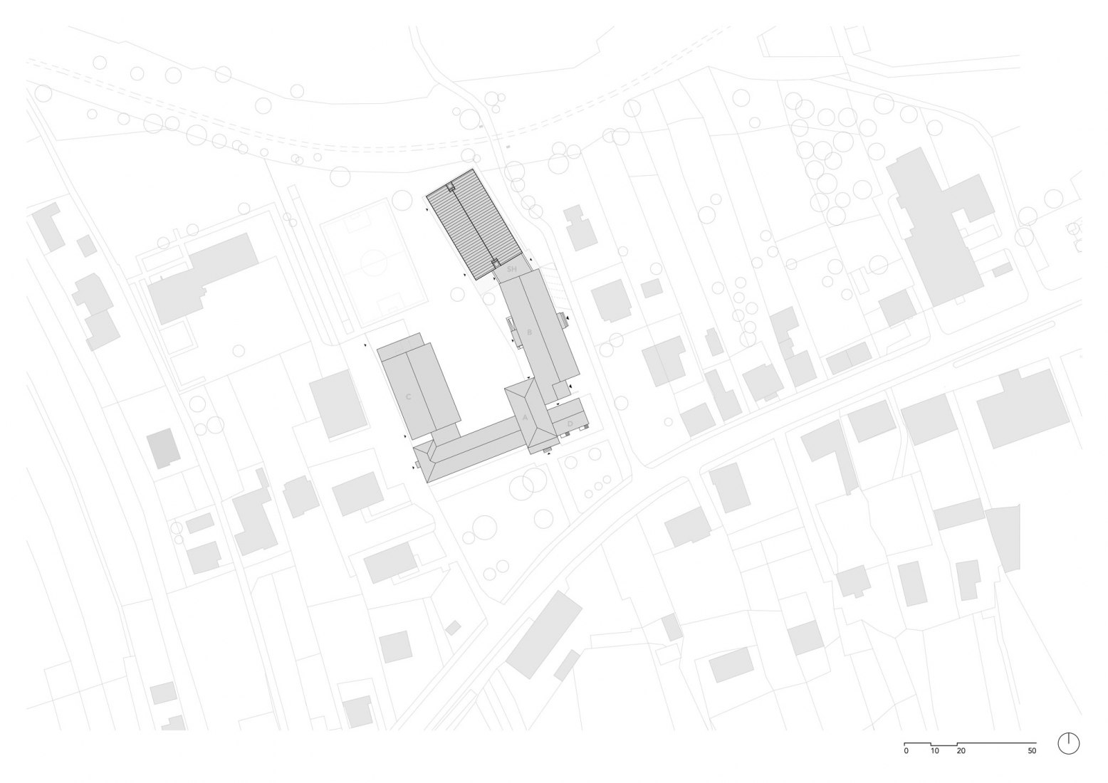 Site plan. Nový Hrozenkov Primary School Sports Hall by Consequence forma architects.