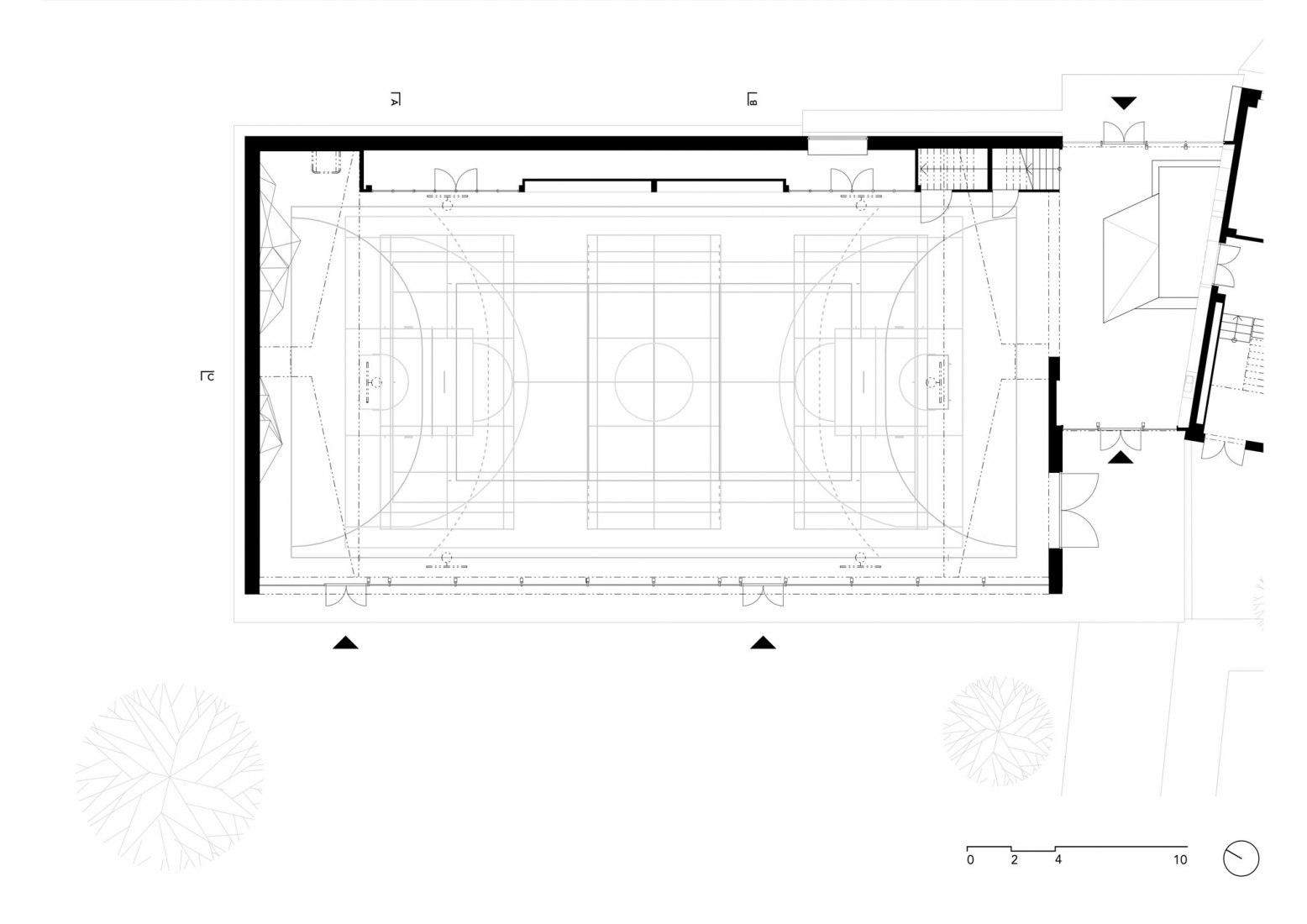 Ground floor plan. Nový Hrozenkov Primary School Sports Hall by Consequence forma architects.