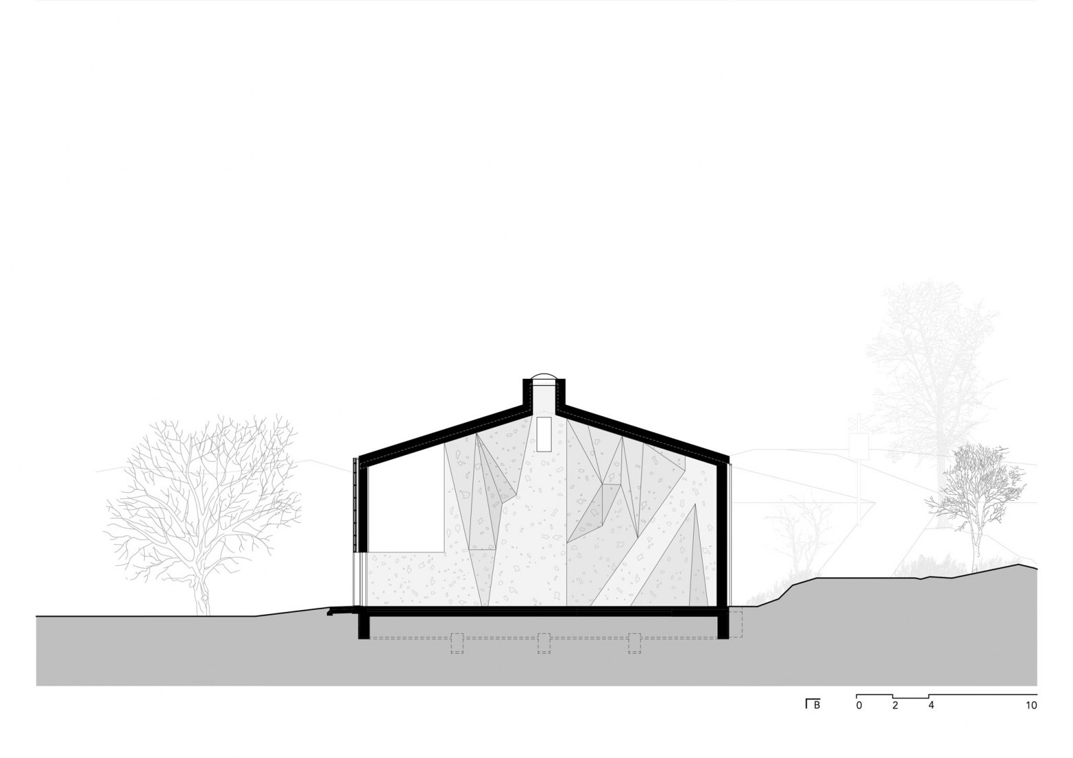 Section. Nový Hrozenkov Primary School Sports Hall by Consequence forma architects.