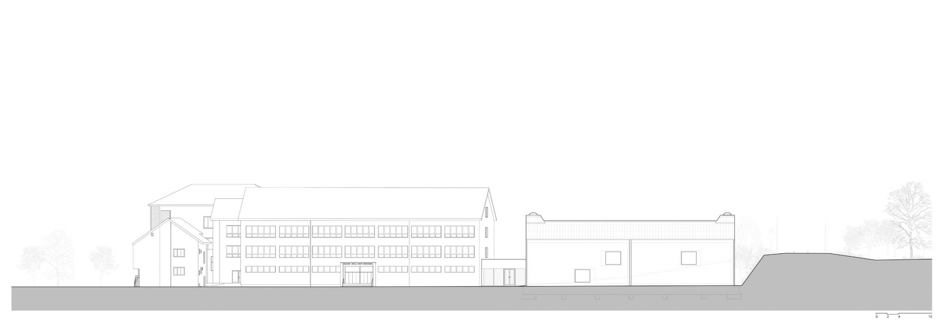 Façade. Nový Hrozenkov Primary School Sports Hall by Consequence forma architects.