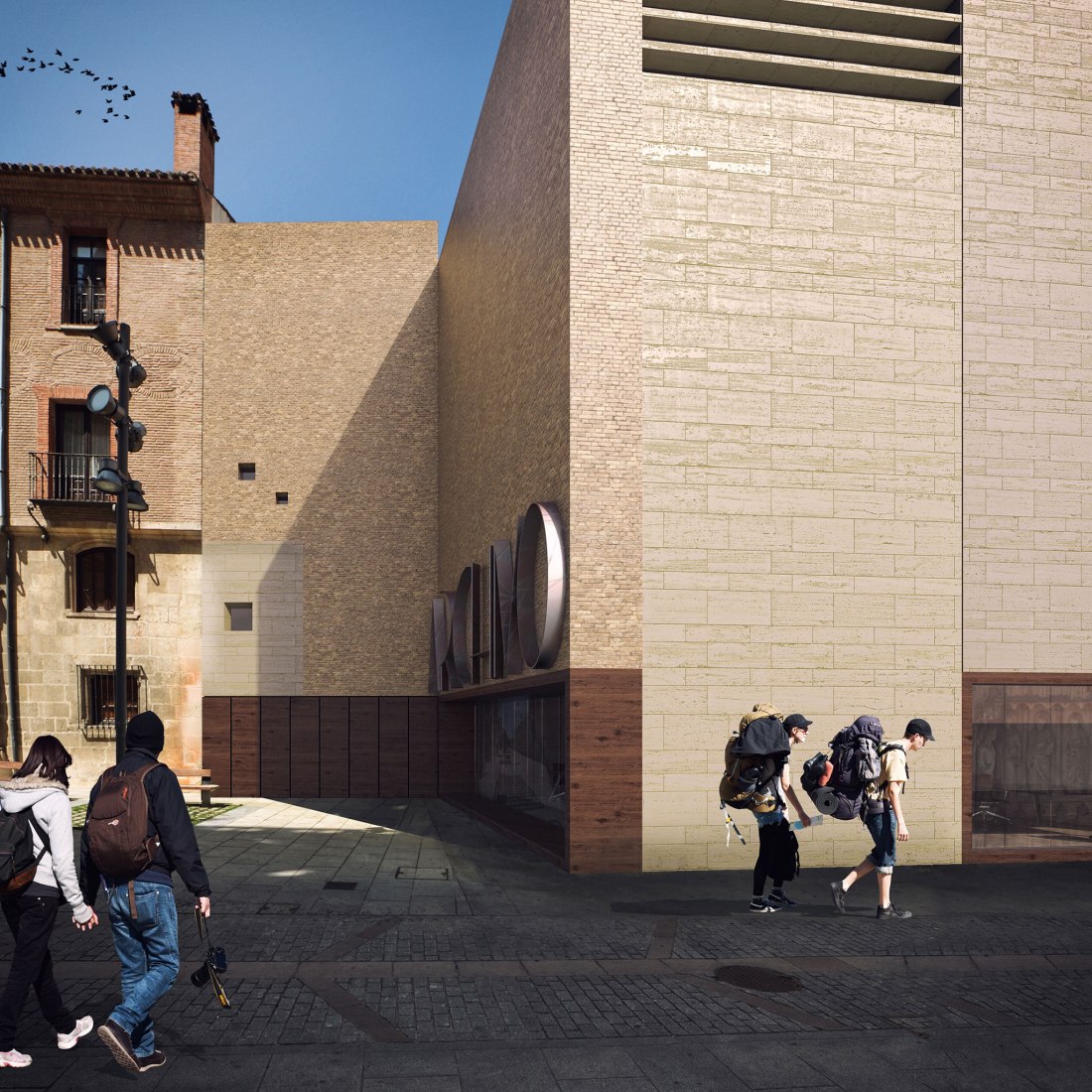 Visualización del acceso por la fachada sureste. Ampliación del Archivo Municipal, Palacio de Castilfalé por Contell-Martínez Arquitectos 