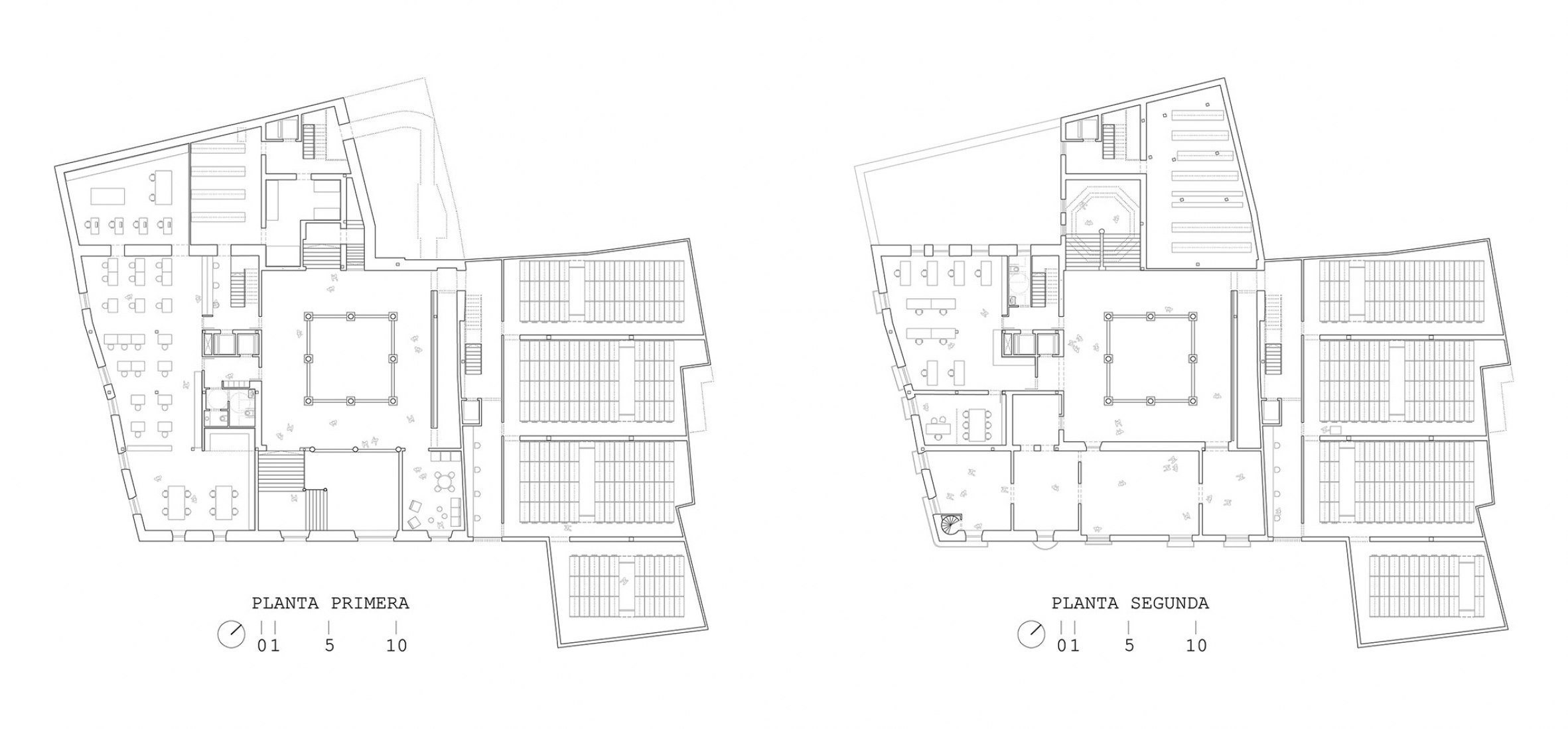 Plano de plantas 1 y 2. Ampliación del Archivo Municipal, Palacio de Castilfalé por Contell-Martínez Arquitectos 