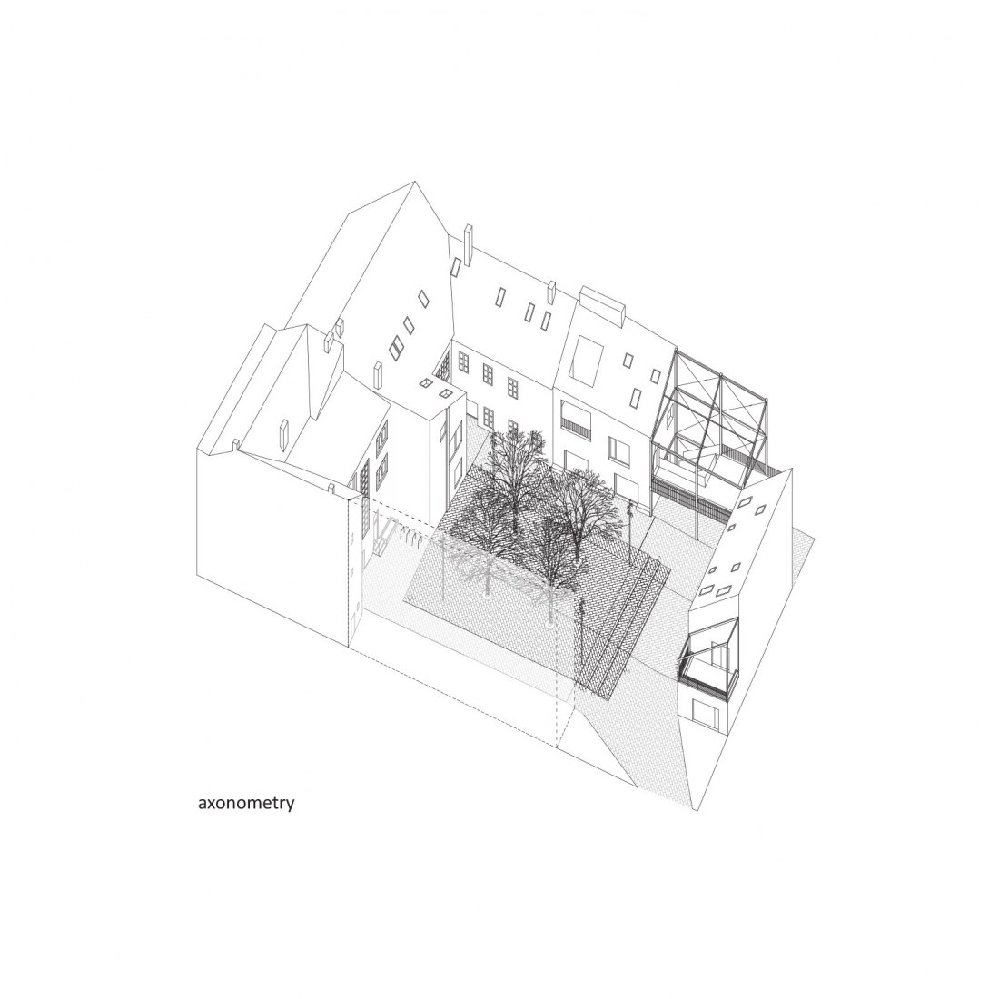 Axonometry. Nádvorie (Courtyard) by Vallo Sadovsky Architects.