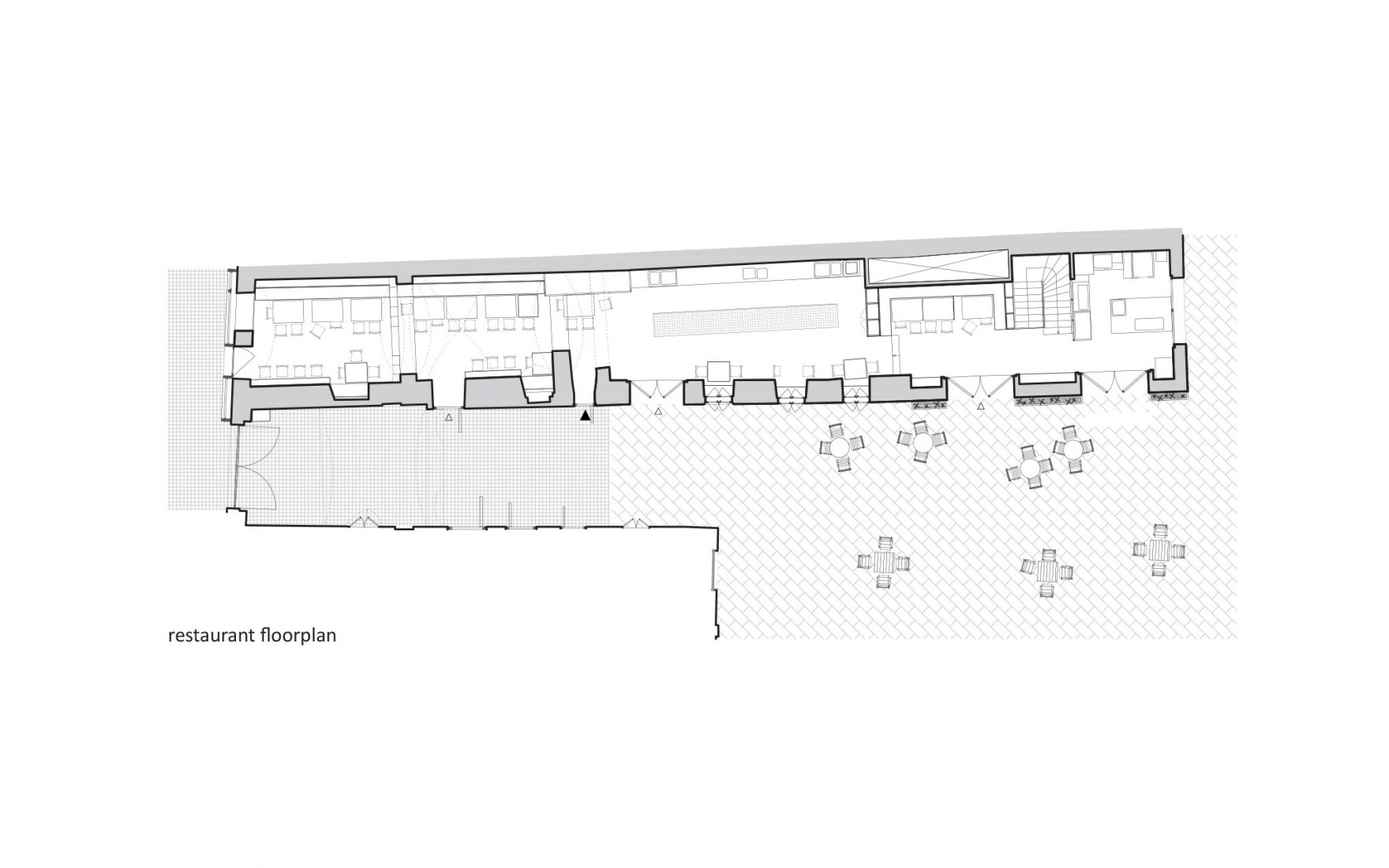 Restaurant floor plan. Nádvorie (Courtyard) by Vallo Sadovsky Architects.
