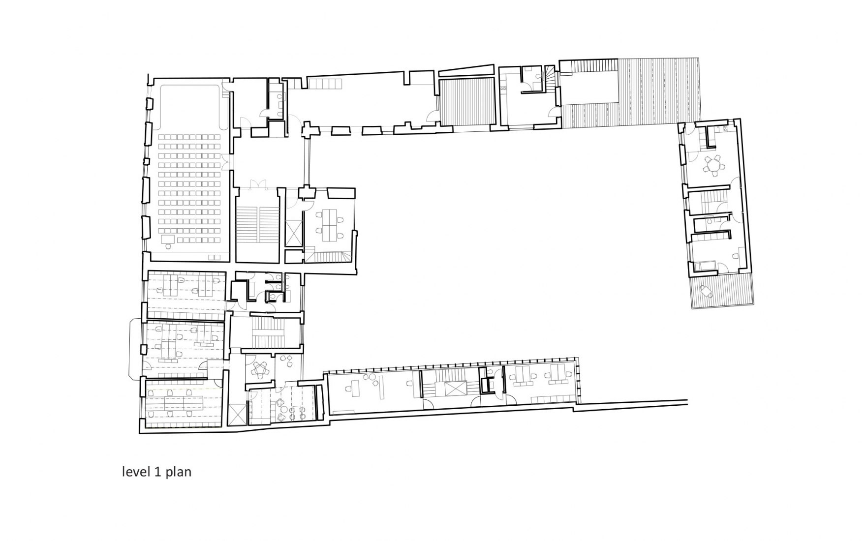 First level plan. Nádvorie (Courtyard) by Vallo Sadovsky Architects.