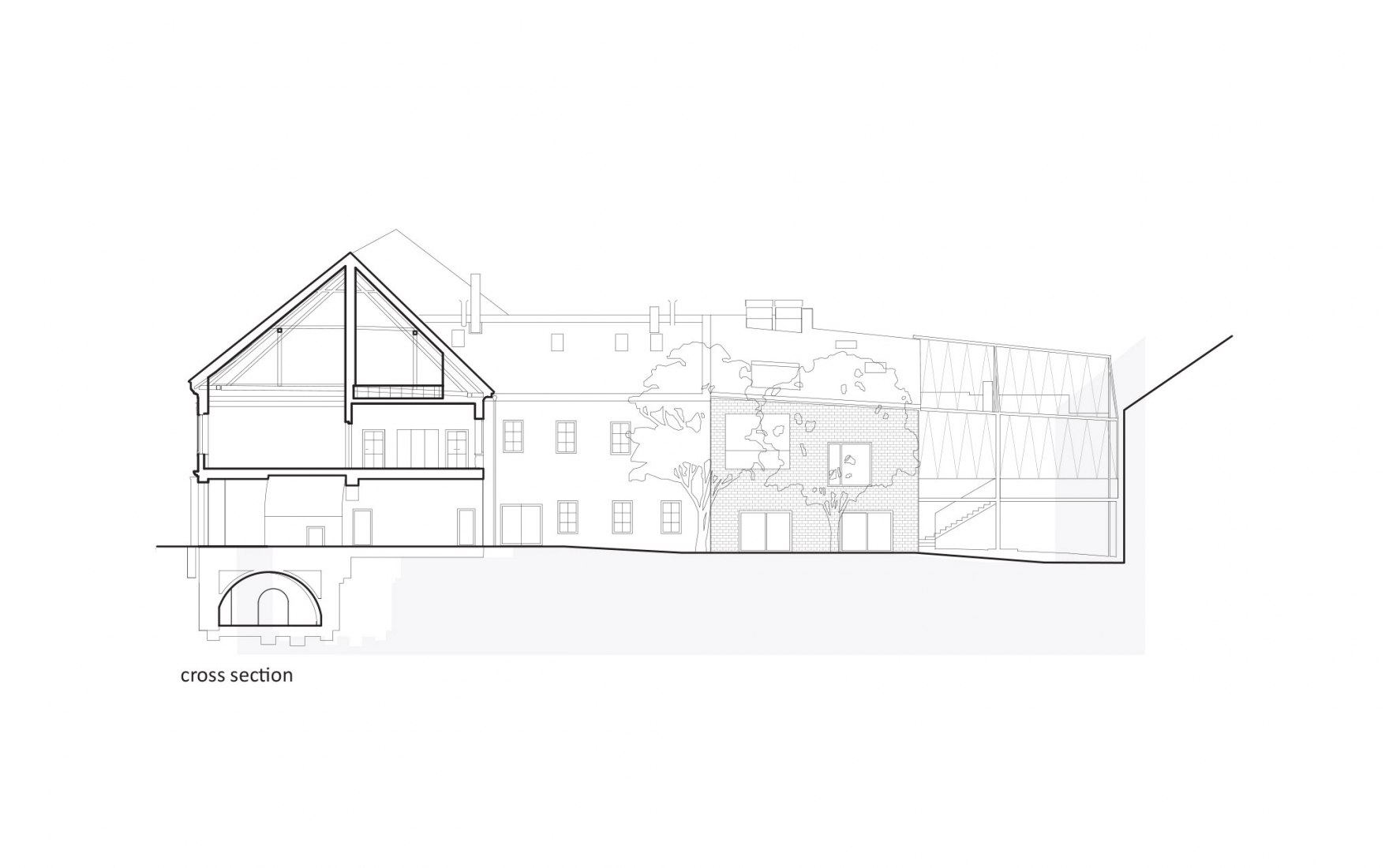Cross section. Nádvorie (Courtyard) by Vallo Sadovsky Architects.