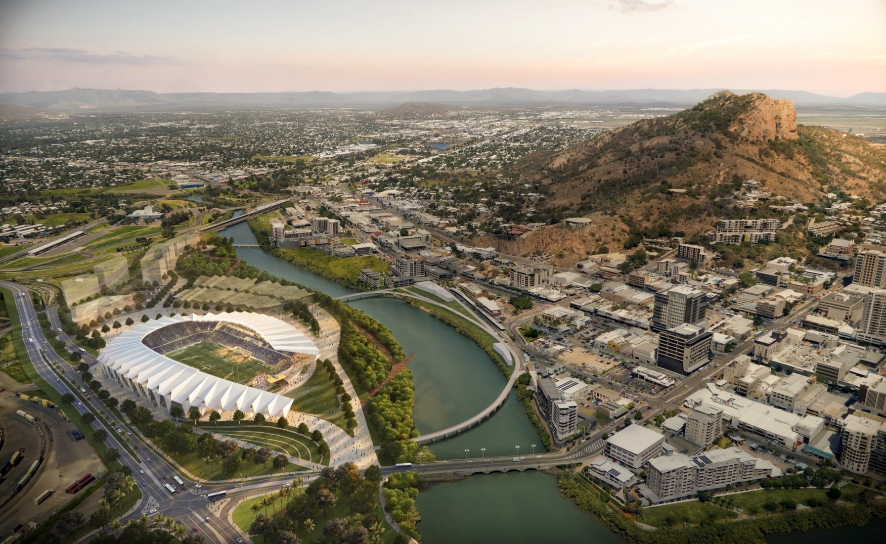 Vista general del Estadio de North Queensland por COX y 9Point9 Arquitectos