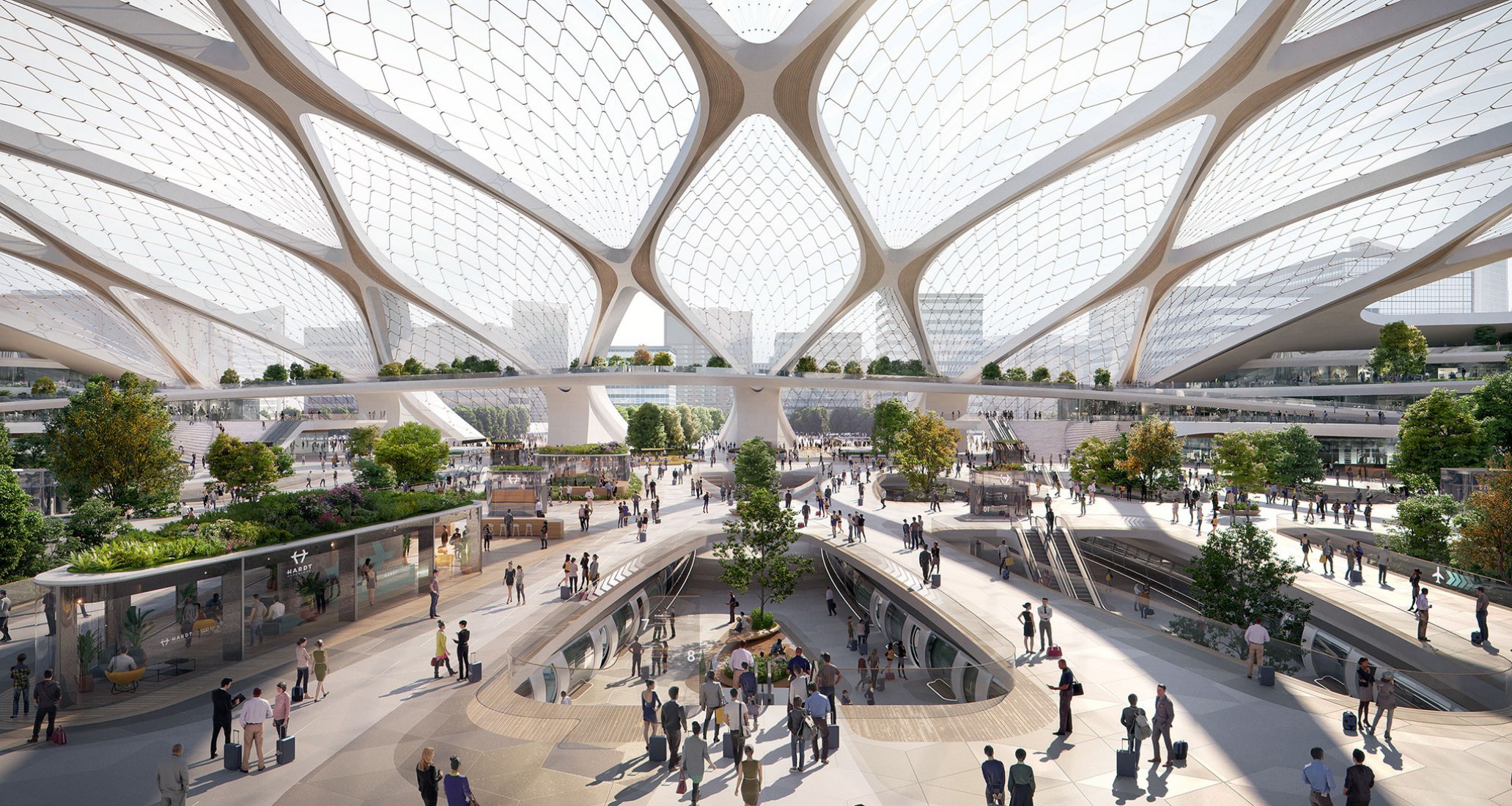 Rendering. 'Hyperloop Station' from Amsterdam to Frankfurt by UNSFutures. Image © Plompmozes