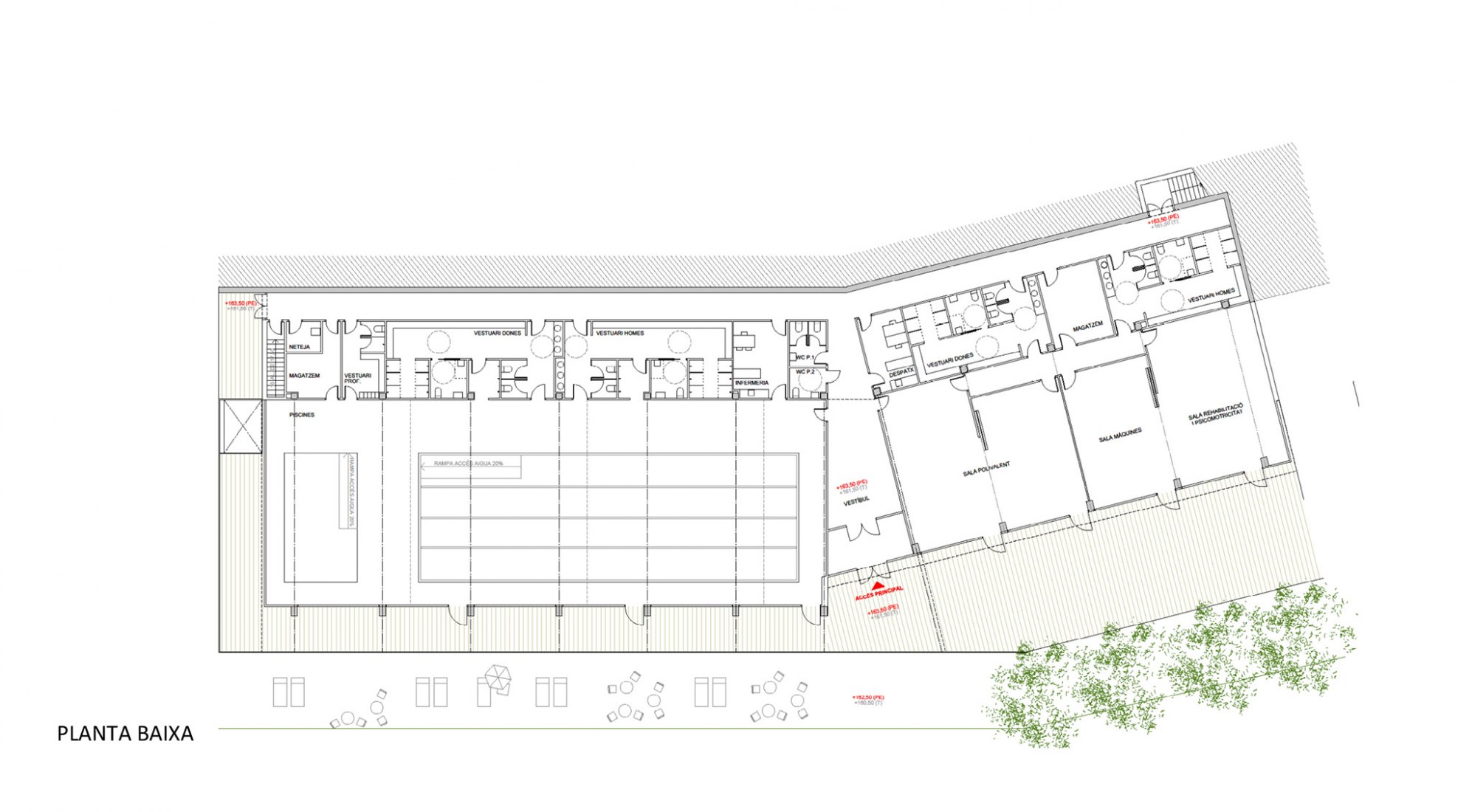 Planta baja. Centro de rehabilitación funcional por CPVA arquitectes.