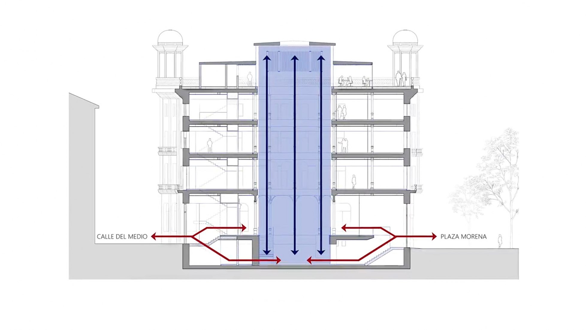 Section. Renovation of the Hernán Cortés street by Antonio Cruz y Antonio Ortiz. Image courtesy of Santander.