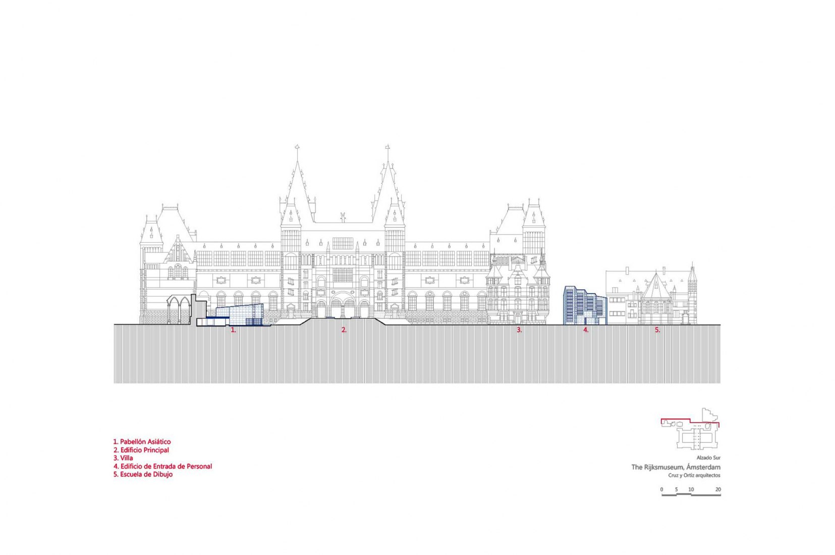 Alzado. El Rijksmuseum por Cruz y Ortiz Arquitectos.
