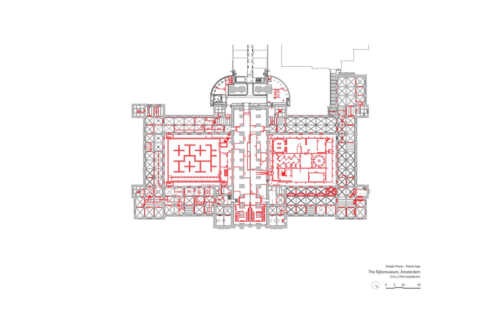 Plano de demolición de planta baja. El Rijksmuseum por Cruz y Ortiz Arquitectos.
