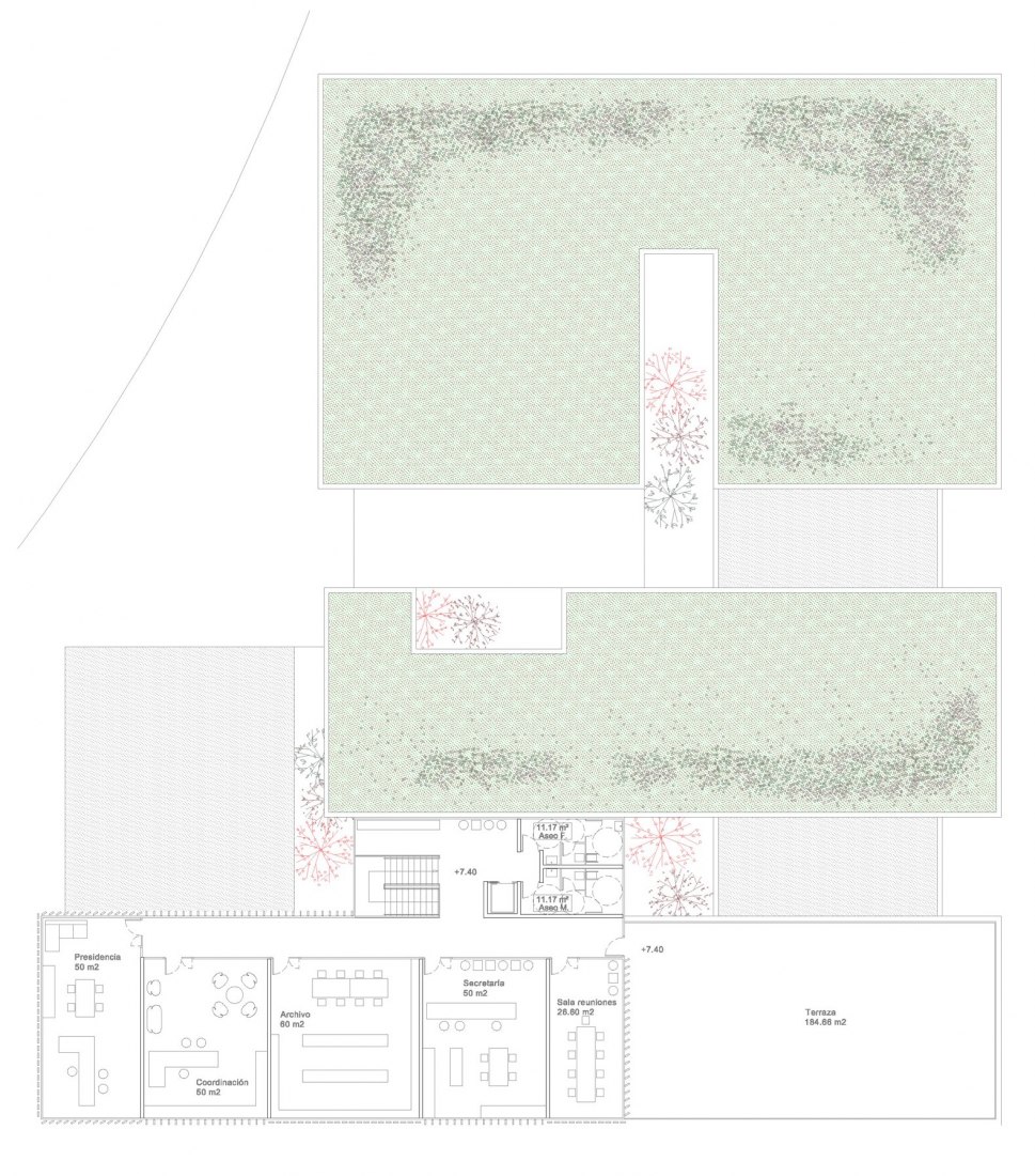 Planta segundPlanta segunda. Nueva cruz roja española en la ciudad de Ávila por ABLM Arquitectos. Imagen Cortesía de ABLM Arquitectos. 