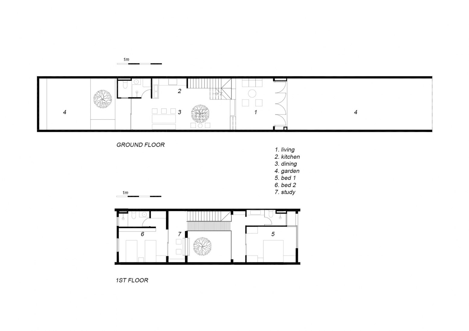 Ground and first floor plan. 2HIEN house by CTA, Creative Architects.