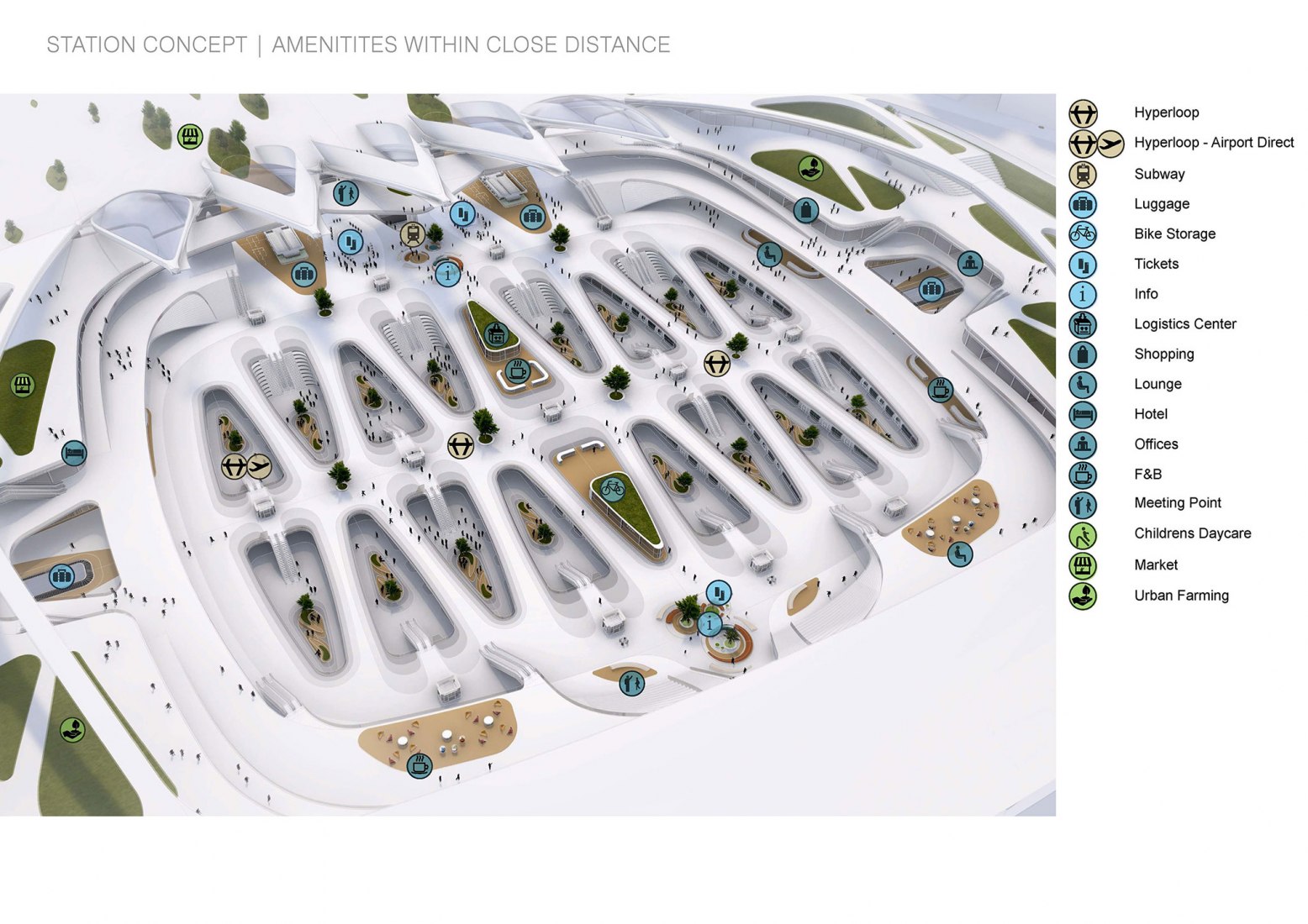 Modular diagram. 'Hyperloop Station' from Amsterdam to Frankfurt by UNSFutures. Image © UNStudio