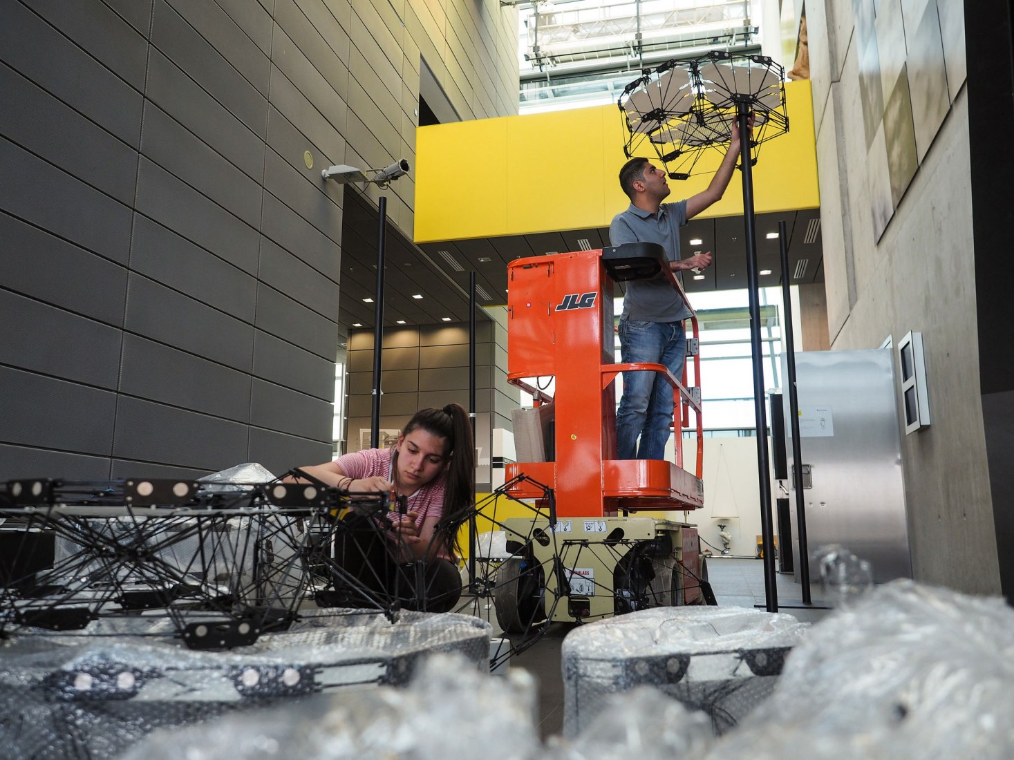Proyecto de tesis de Cyber Physical Macro Material por Miguel Aflalo, Behrooz Tahanzadeh y Jingcheng Chen. Imagen cortesía de la Universidad de Stuttgart