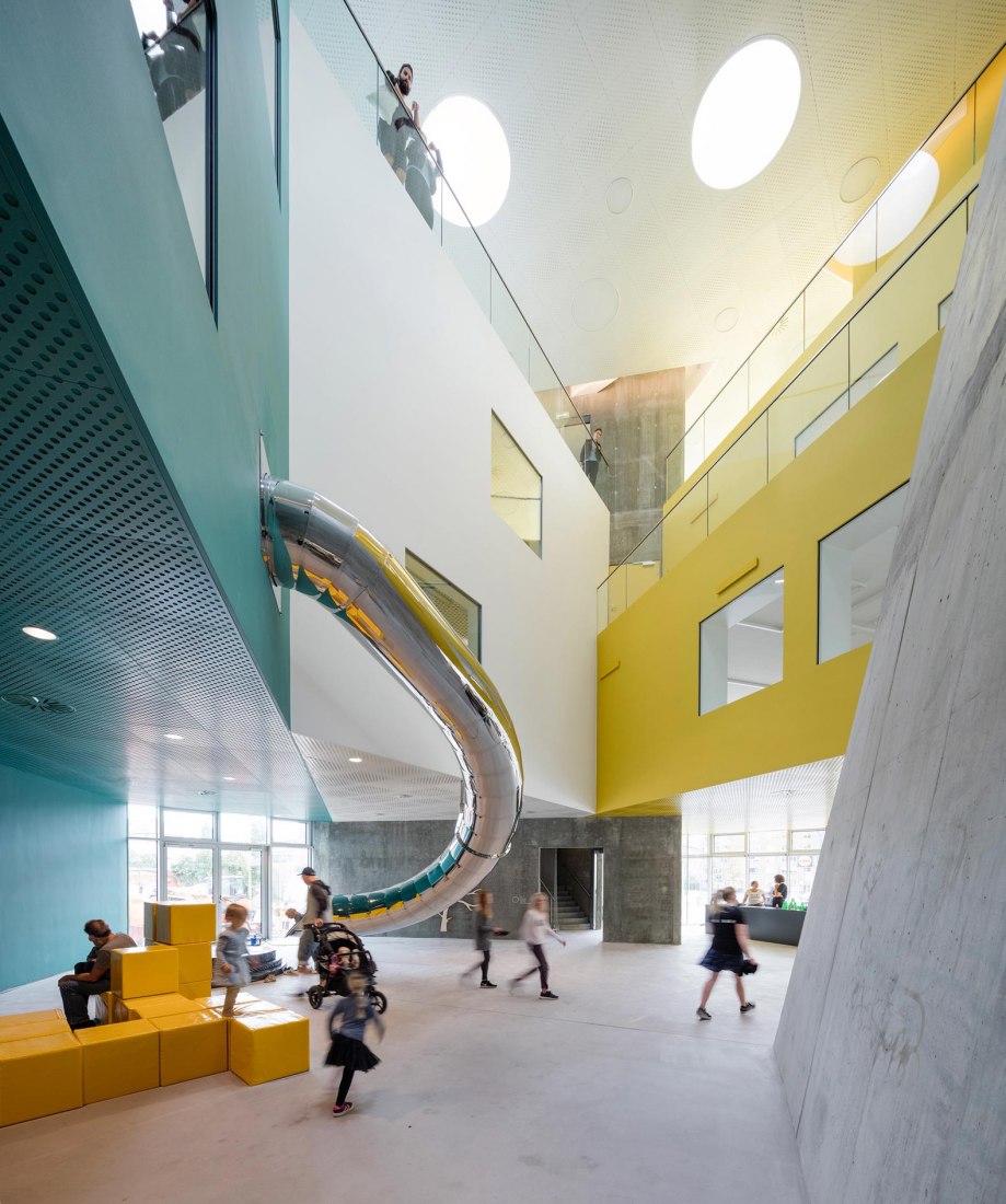 KU.BE. a house of culture and movement. An example of architecture for active play. Architects: ADEPT and MVRDV, 2016. Frederiksberg, Copenhagen. Photograph by Adam Mørk.