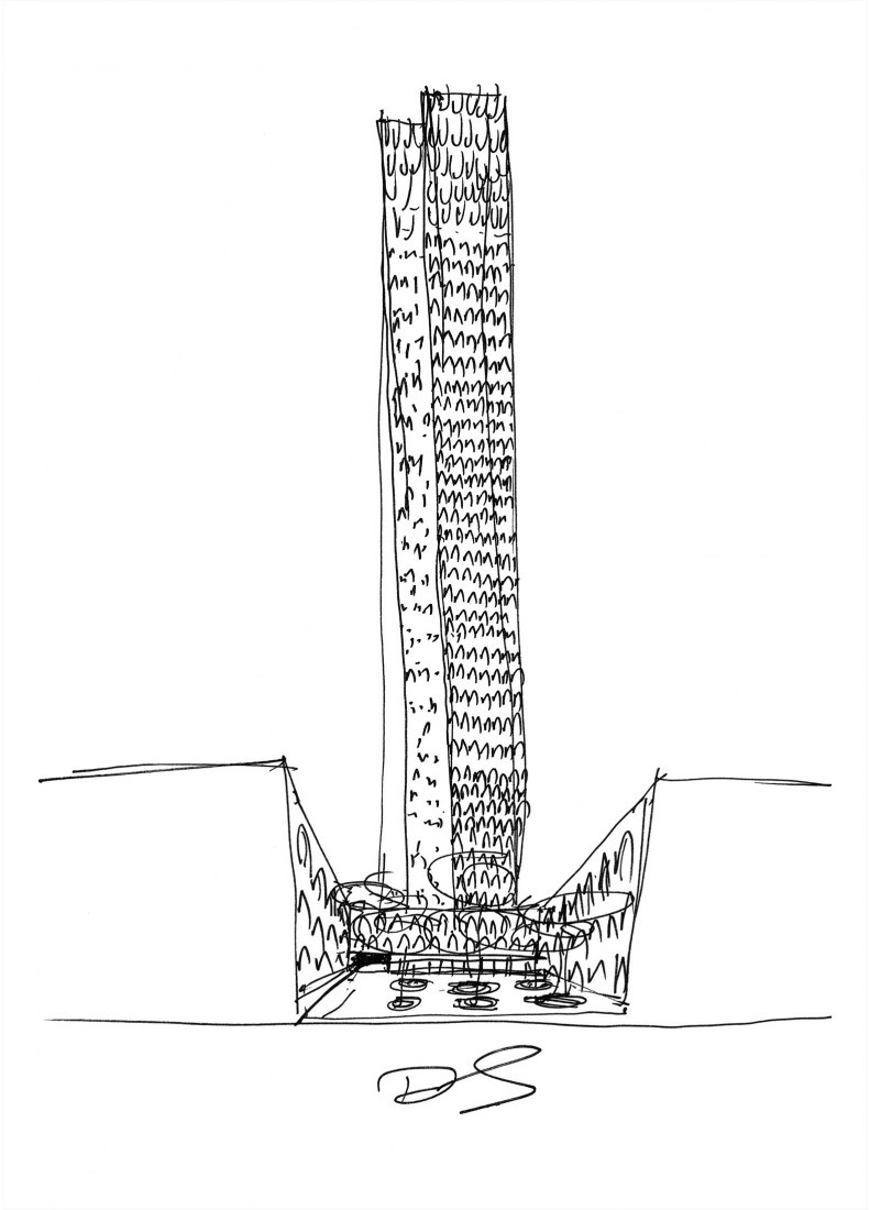 Croquis. Rascacielos 130 William por Adjaye Associates.