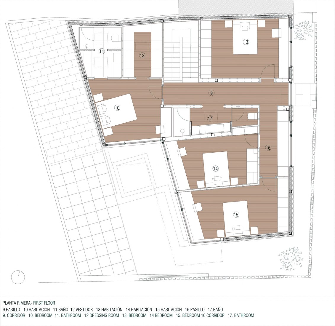 Planta primera. Casa Madreselva por David Olmos Arquitectos