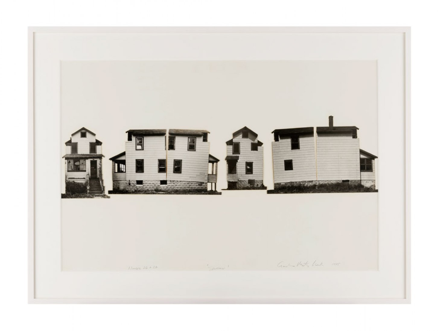  Gordon Matta-Clark  Splitting: Number 26 + 27, 1975  gelatin silver print collage mounted on board  19 7/8 x 29 7/8in. (50.5 x 76cm.) 