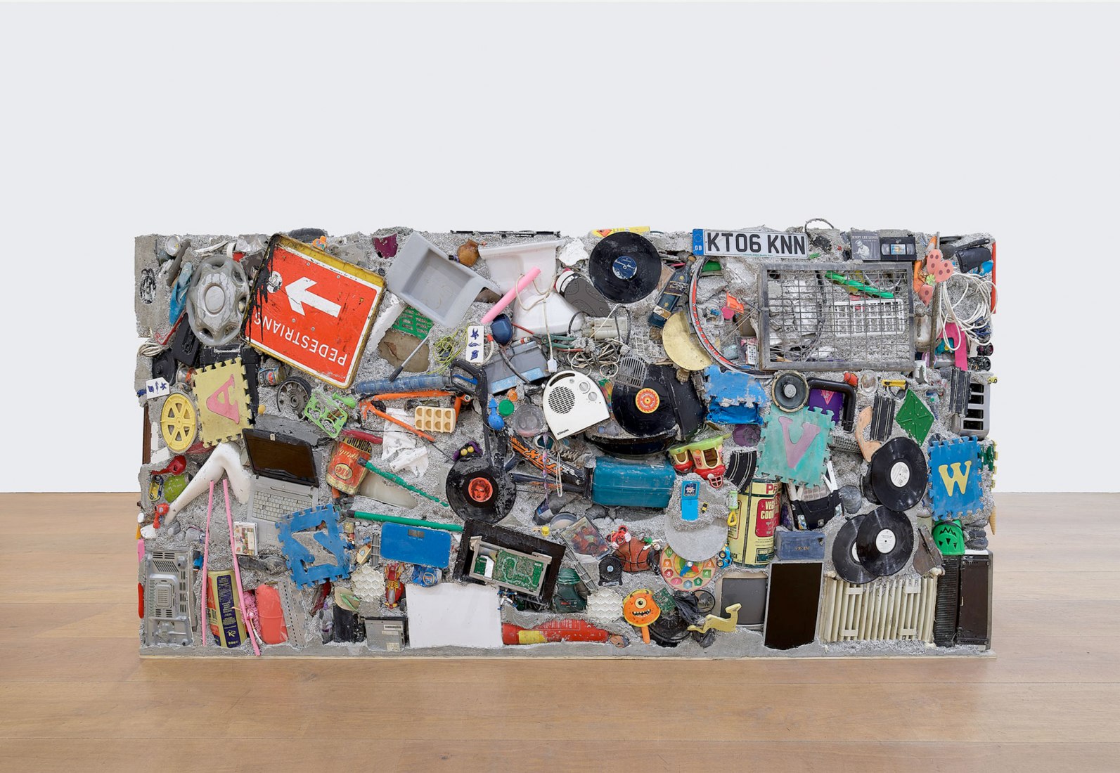 Matta-Clark executed the first Garbage Wall at Saint Mark’s Church in the East Village in 1970 as a temporary, stand-alone unit constructed with trash sourced from the streets. The latest Garbage Wall, at the London exhibition. Photograph: David Zwirner 