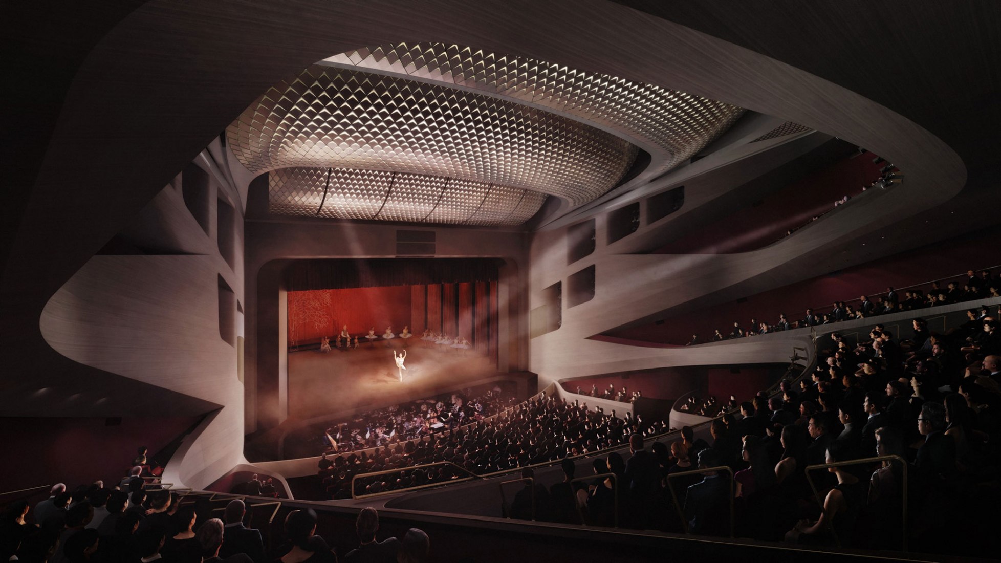 Lyric Theatre facing the stage. Lyric Theatre Complex by UNStudio. Image by DBOX / UNStudio