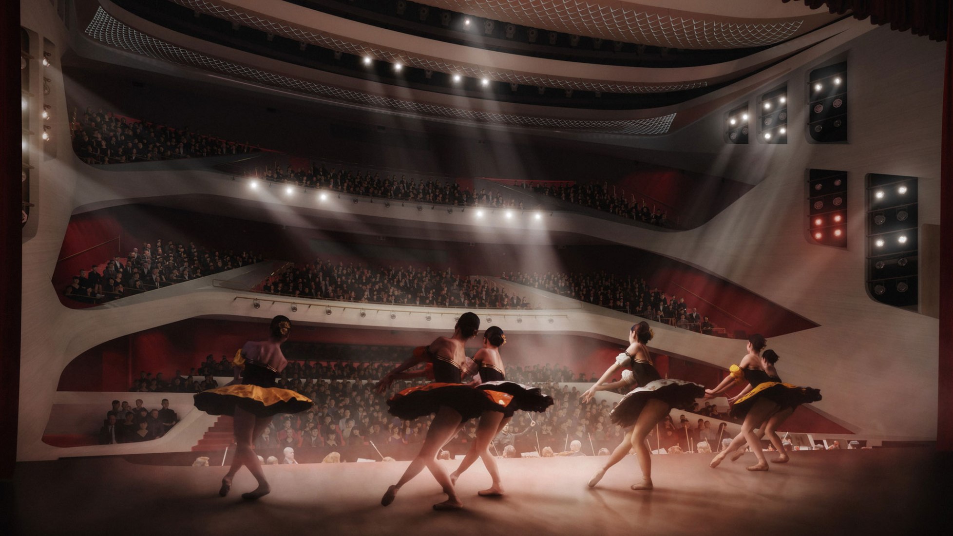 It facing the auditorium. Lyric Theatre Complex by UNStudio. Image by DBOX / UNStudio