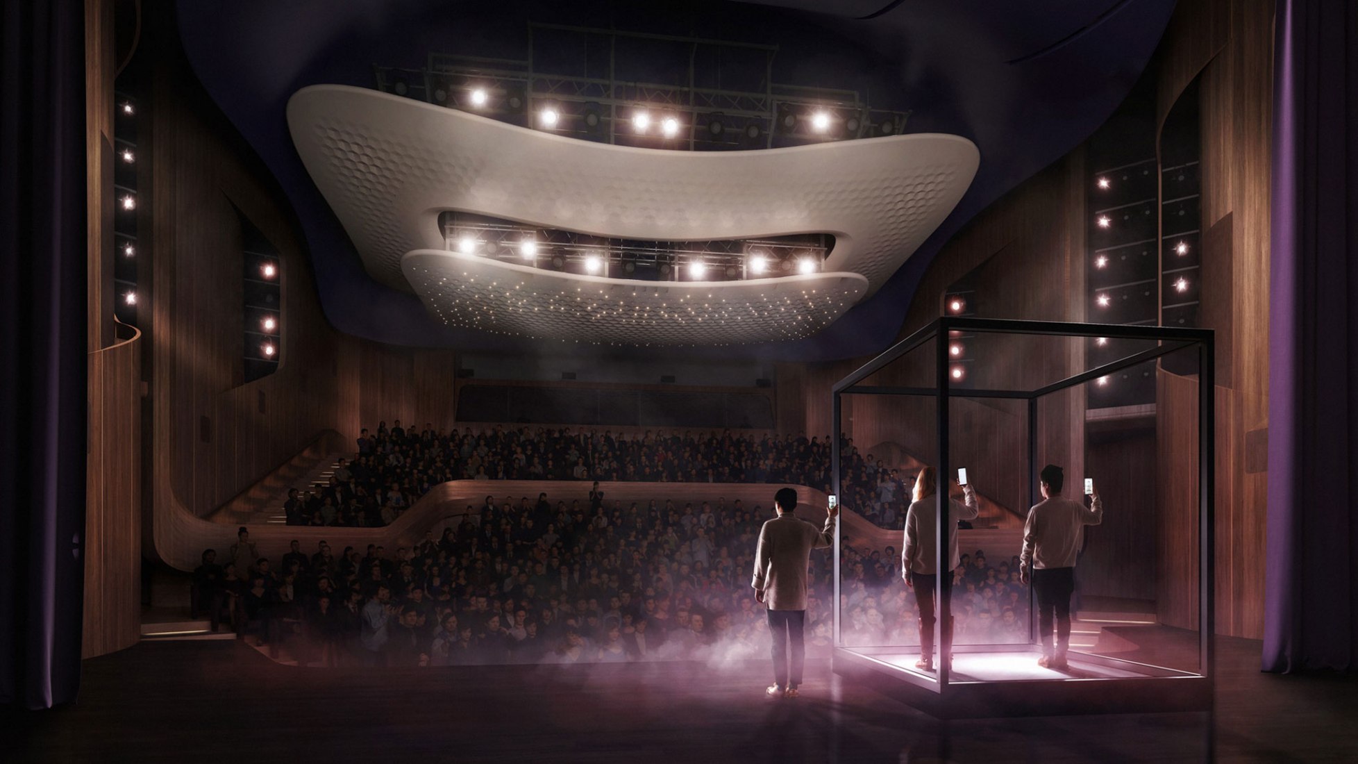 Medium Theatre facing the auditorium. Lyric Theatre Complex by UNStudio. Image by DBOX / UNStudio