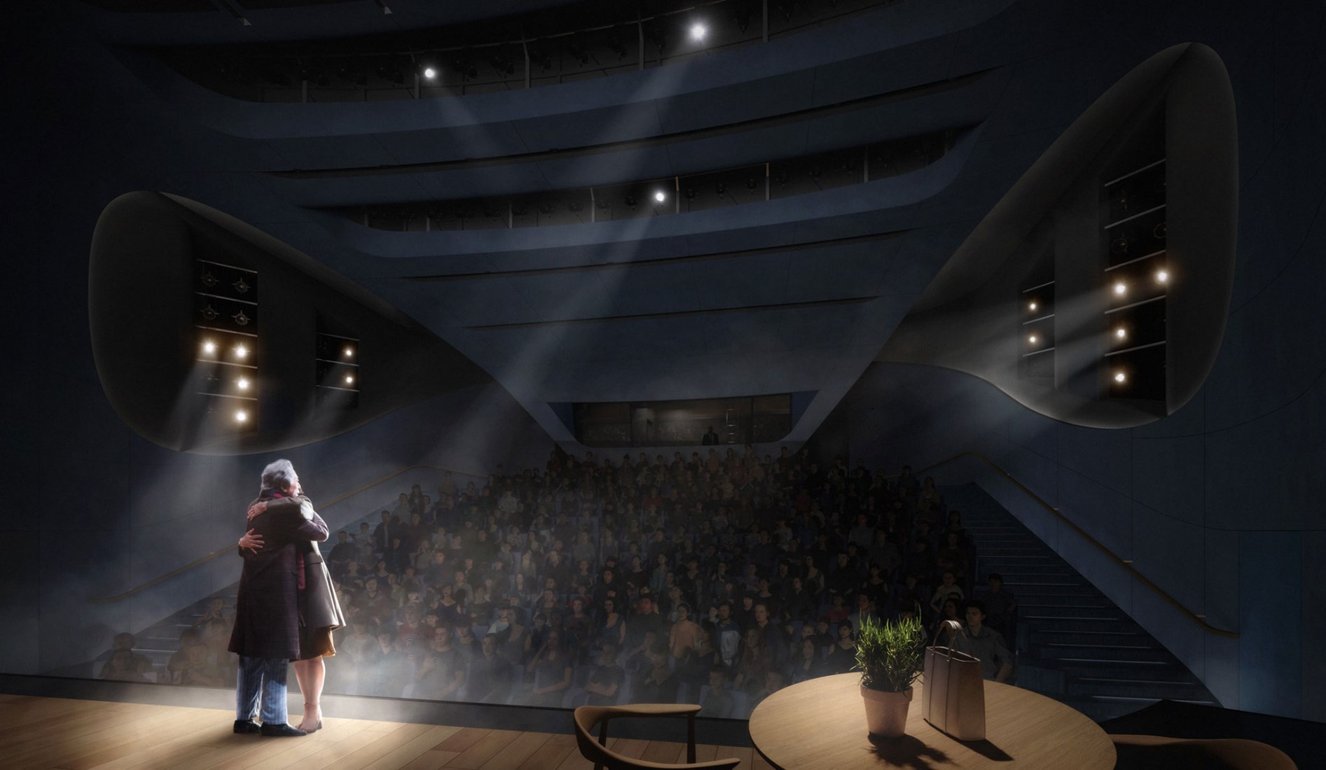 Studio Theatre facing the stage. Lyric Theatre Complex by UNStudio. Image by DBOX / UNStudio