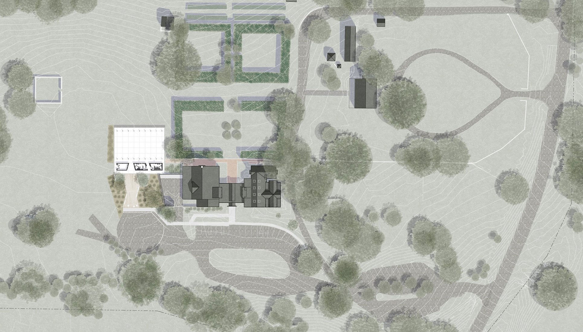 Site plan. Locust Grove Event Pavilion by de Leon & Primmer Architecture Workshop.