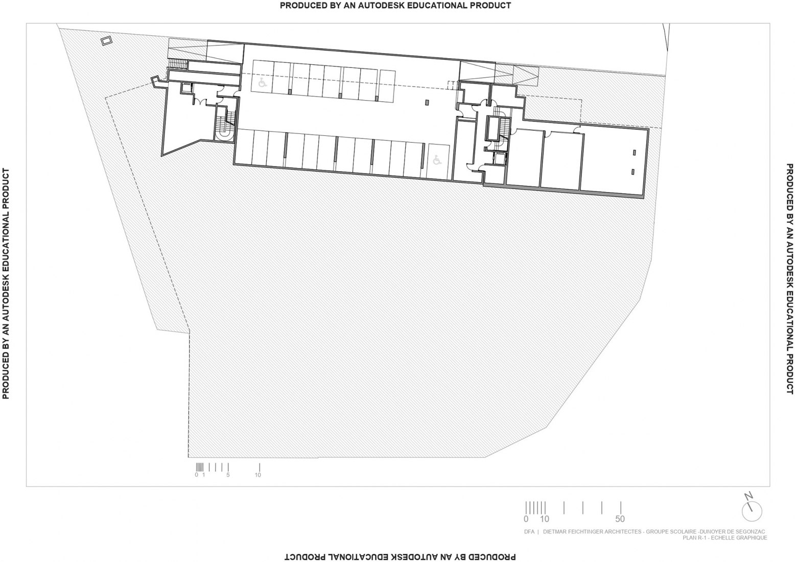 Planta nivel -1. Centro Escolar y de Actividades en Antony por Dietmar Feichtinger Architectes