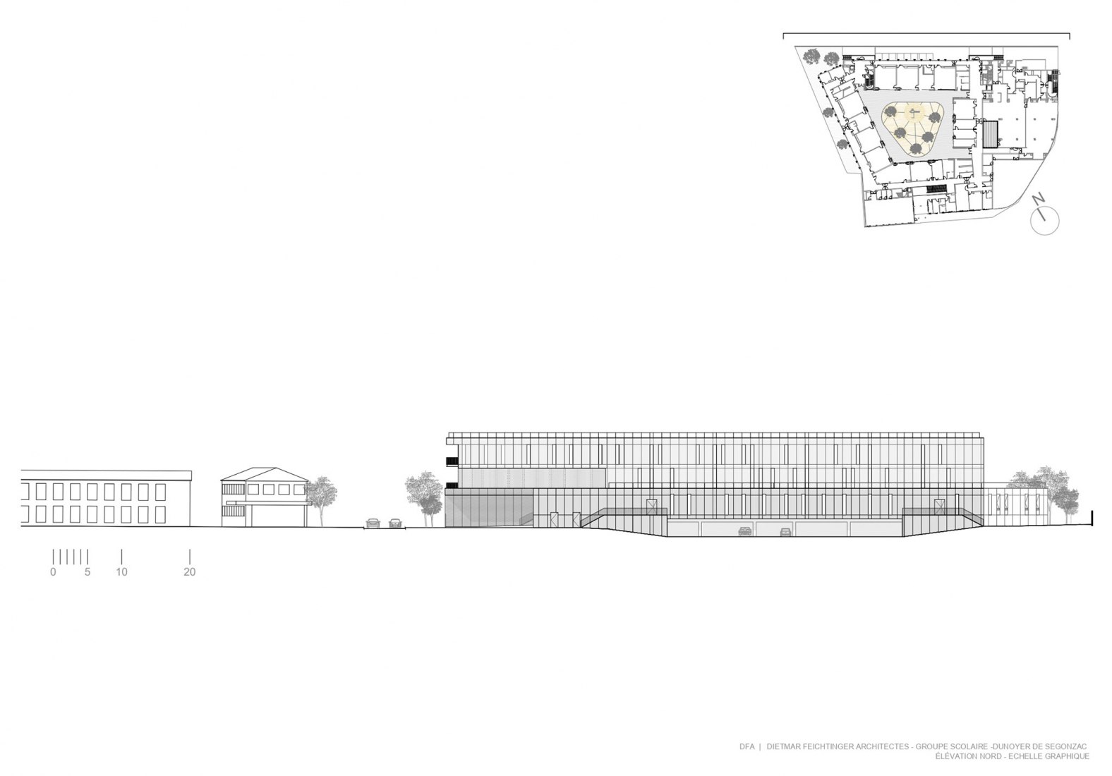 Alzado norte. Centro Escolar y de Actividades en Antony por Dietmar Feichtinger Architectes