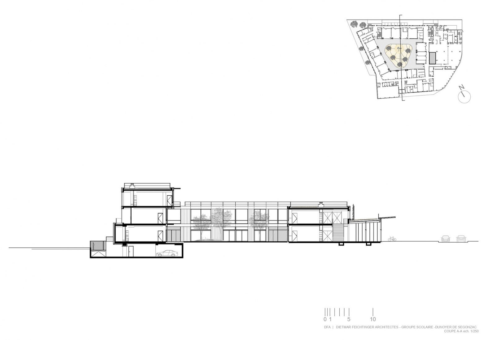 Sección B-B'. Centro Escolar y de Actividades en Antony por Dietmar Feichtinger Architectes