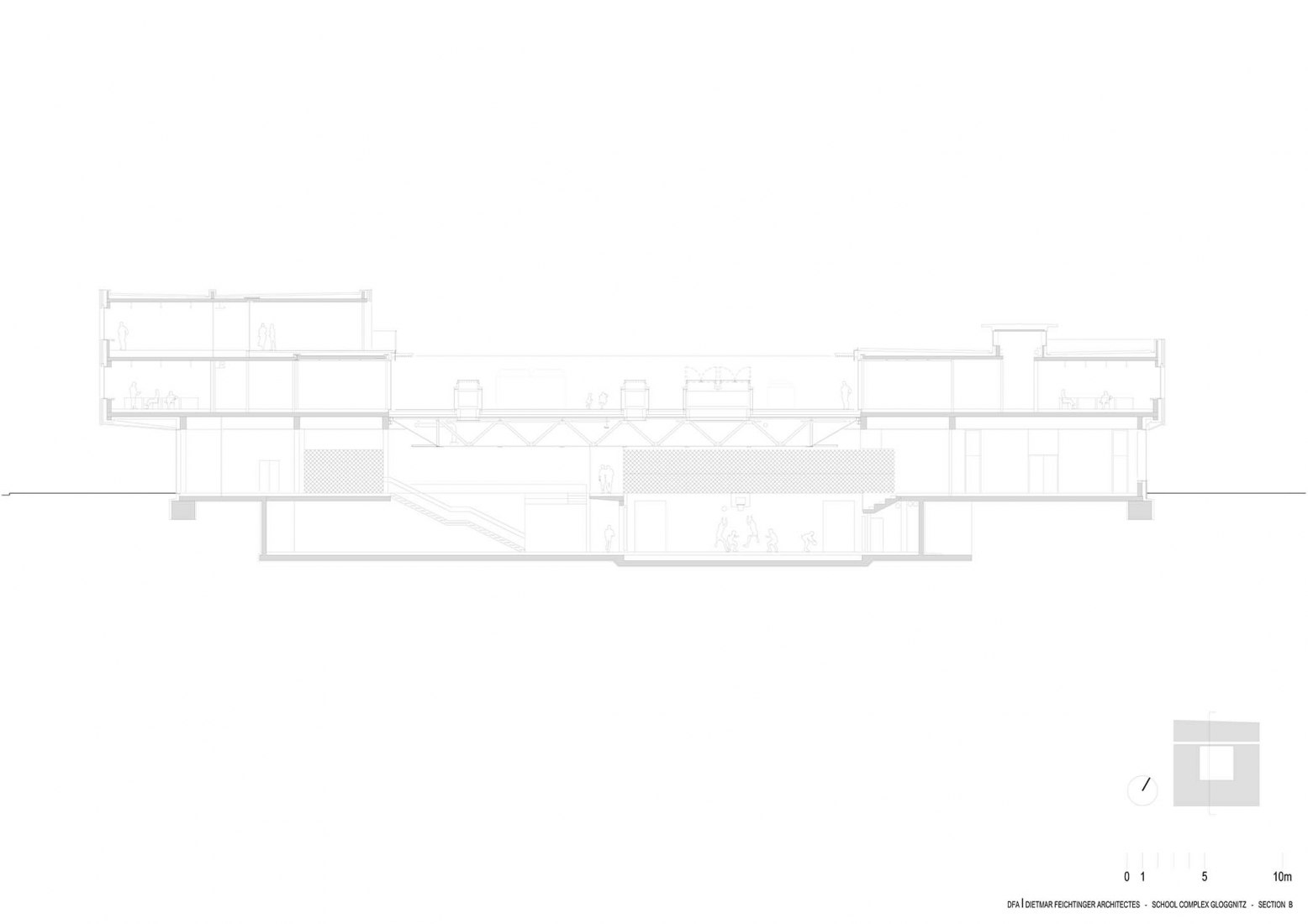 Sección B. Complejo escolar Gloggnitz por DFA Dietmar Feichtinger Architectes