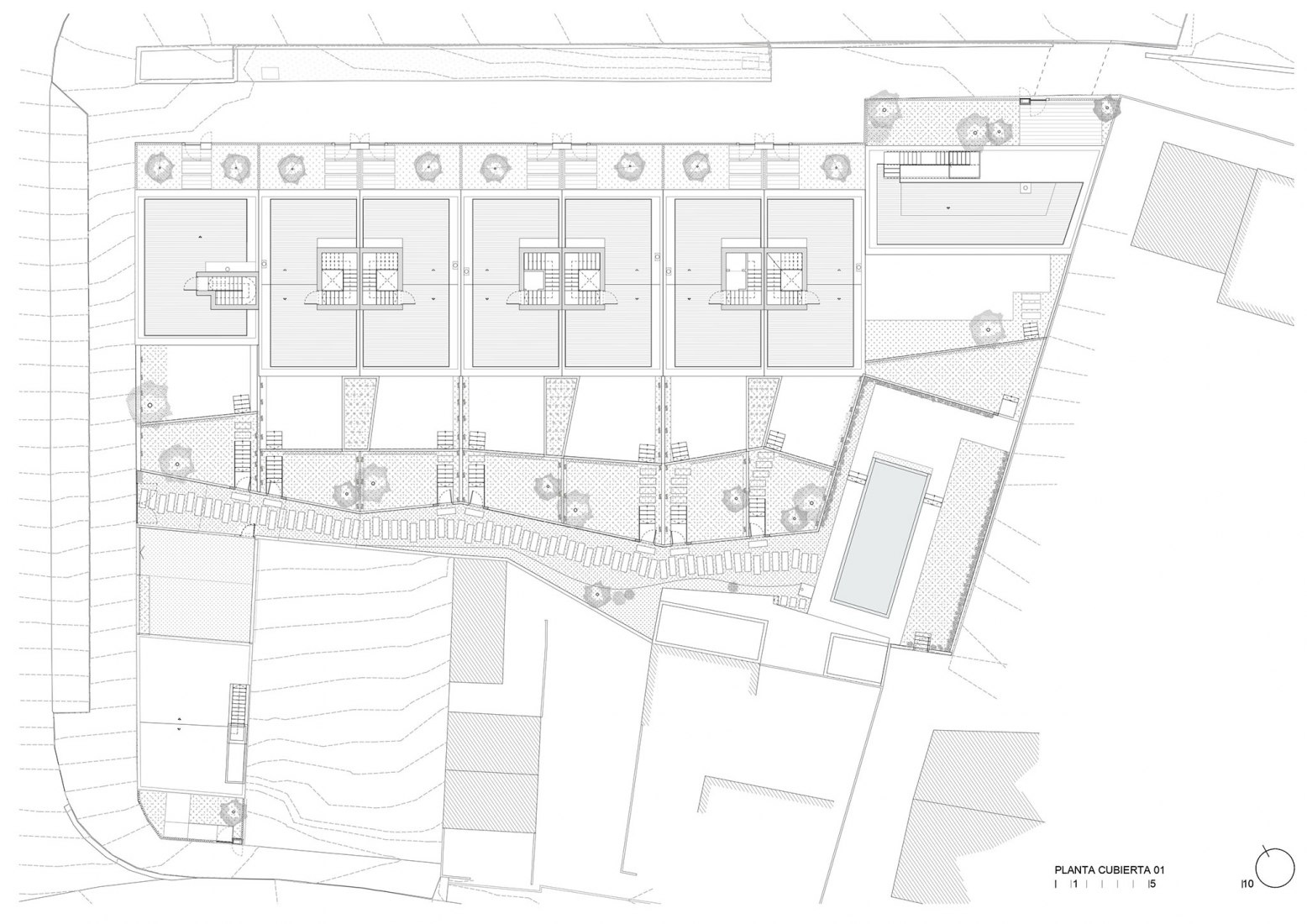 Planta de cubiertas 01. 9 viviendas en As Galeras por Díaz y Díaz Arquitectos