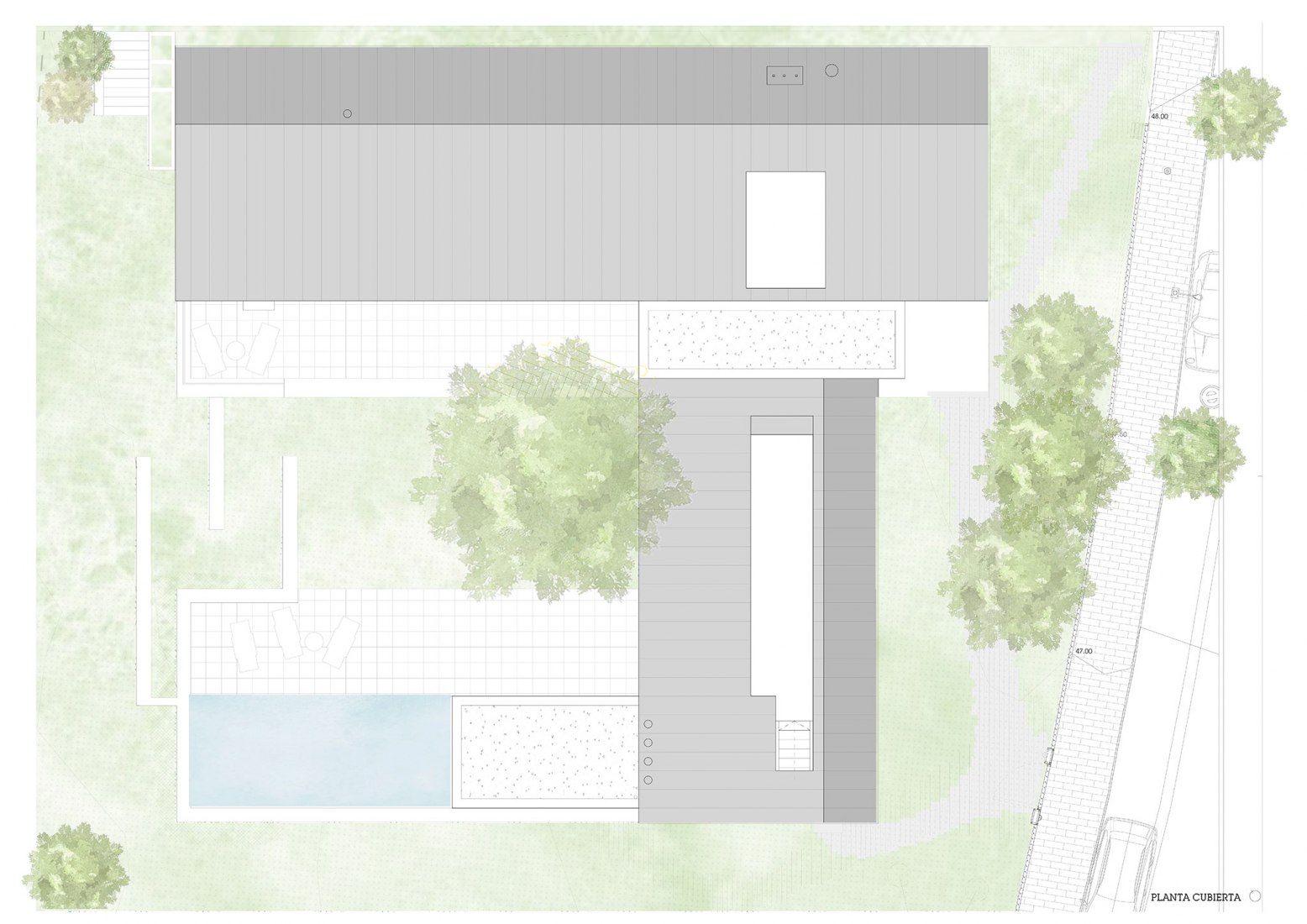 Roof plan. Family house AG by Díaz y Díaz Arquitectos. 