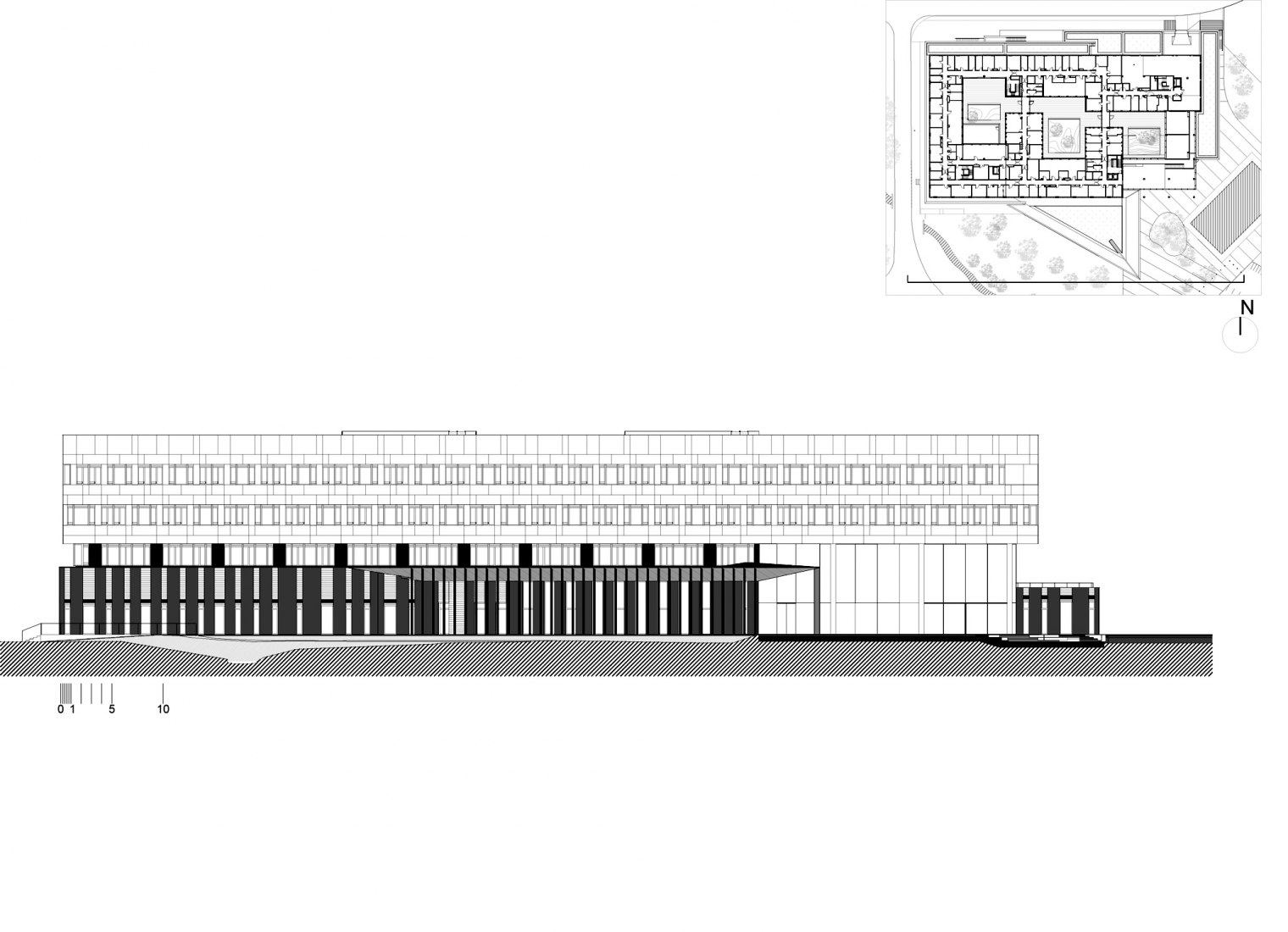 Fachada sur. Instituto de Neurociencia por Dietmar Feichtinger Architectes