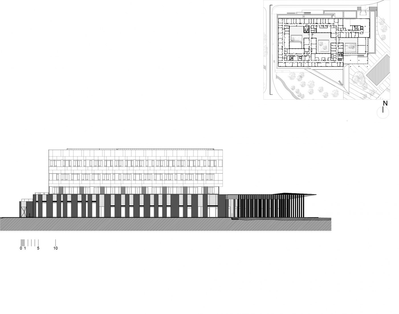 Fachada oeste. Instituto de Neurociencia por Dietmar Feichtinger Architectes