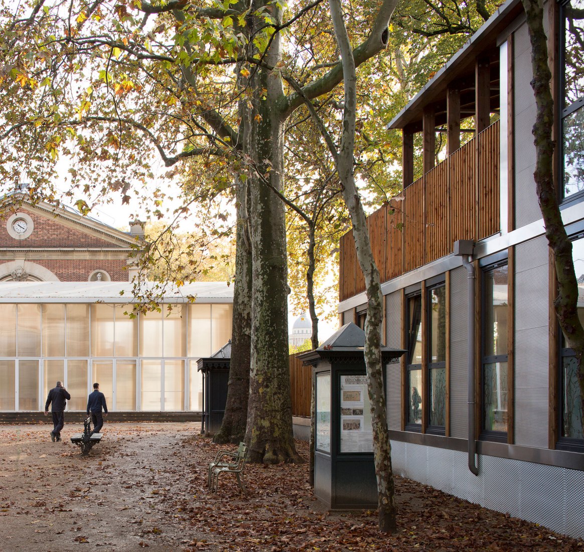 Wooden nursery in Luxembourg Gardens by Djuric Tardio Architectes. Photograph by Clément Guillaume